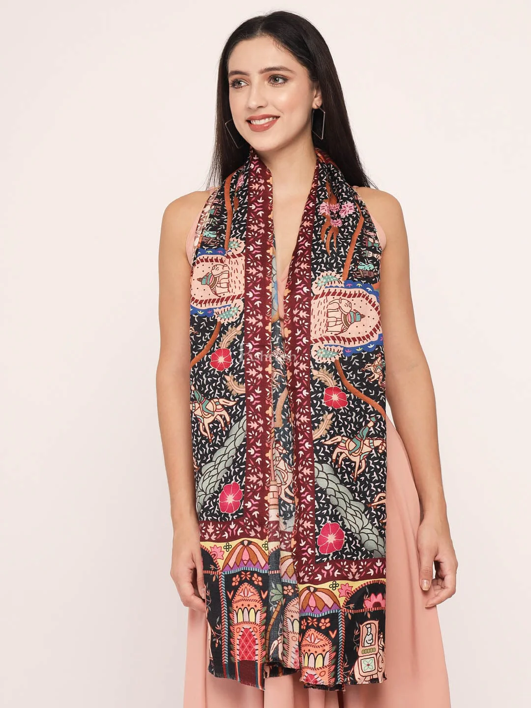 Pashtush Womens, Pure Wool, Printed Darbar Shawl, Woolmark Certified - Image 3