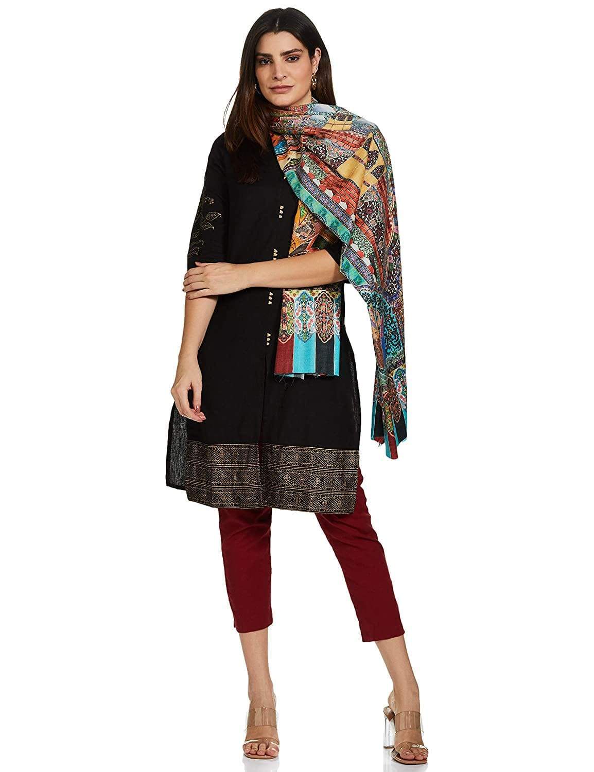 Pashtush Womens, Pure Wool, Printed Darbar Shawl, Woolmark Certified. - Image 10