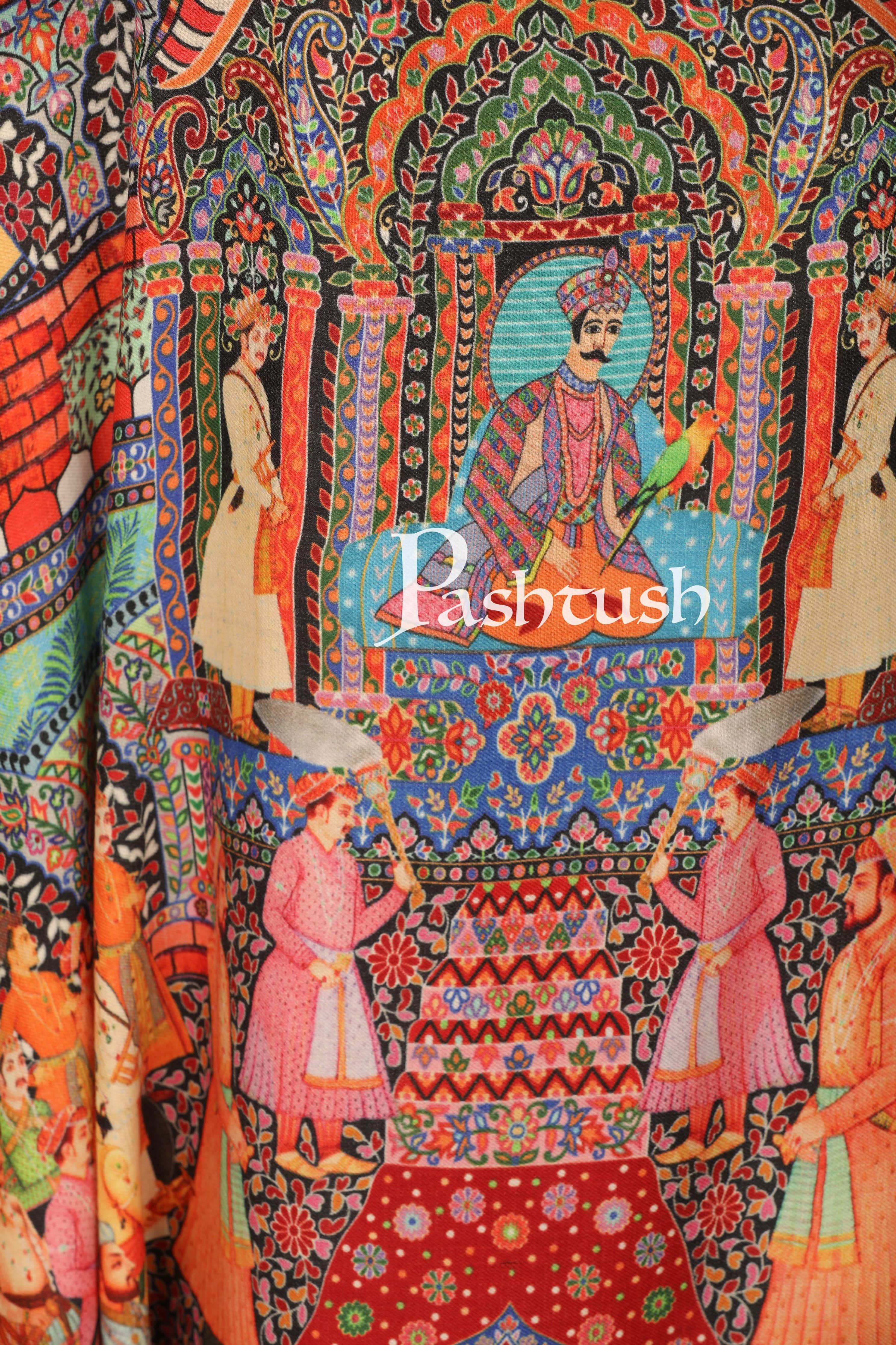 Pashtush Womens, Pure Wool, Printed Darbar Shawl, Woolmark Certified. - Image 4