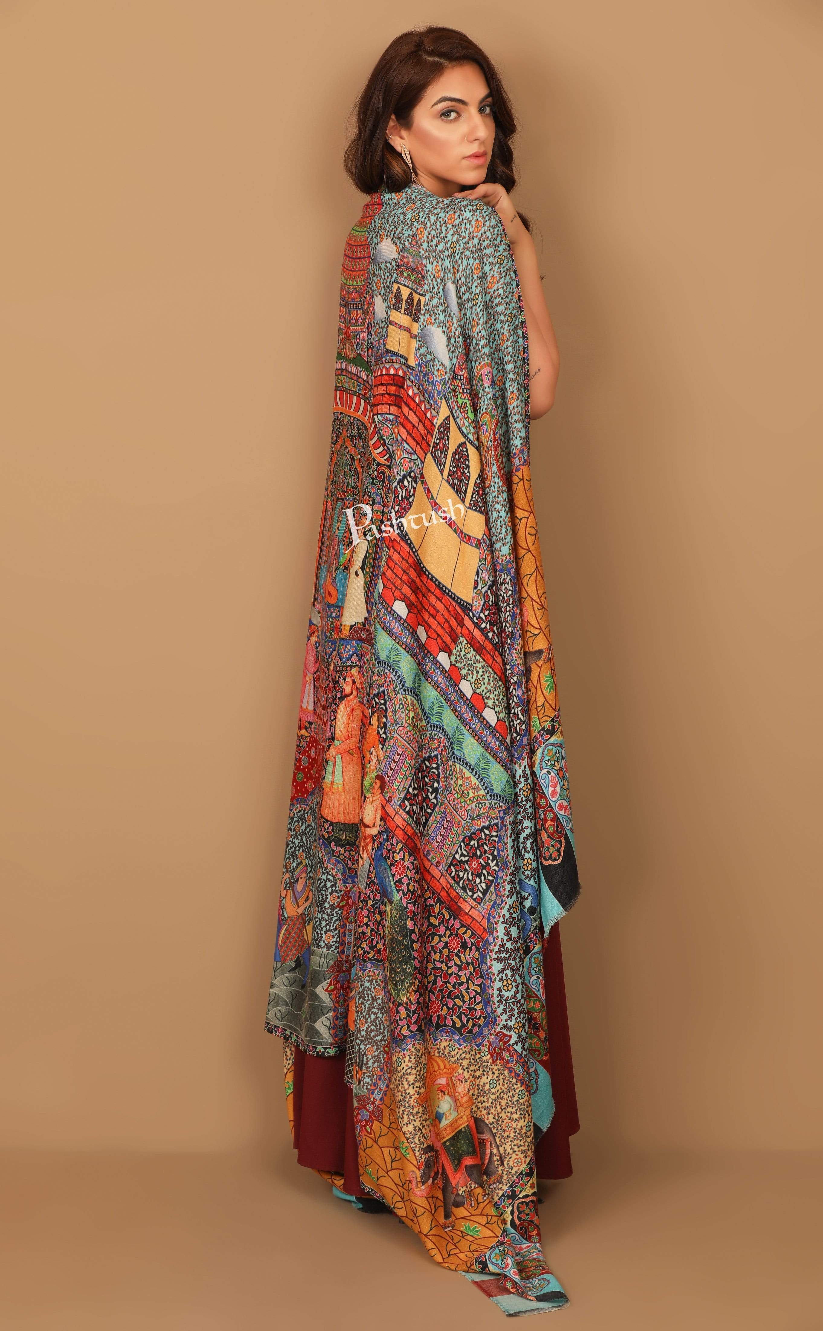 Pashtush Womens, Pure Wool, Printed Darbar Shawl, Woolmark Certified. - Image 7