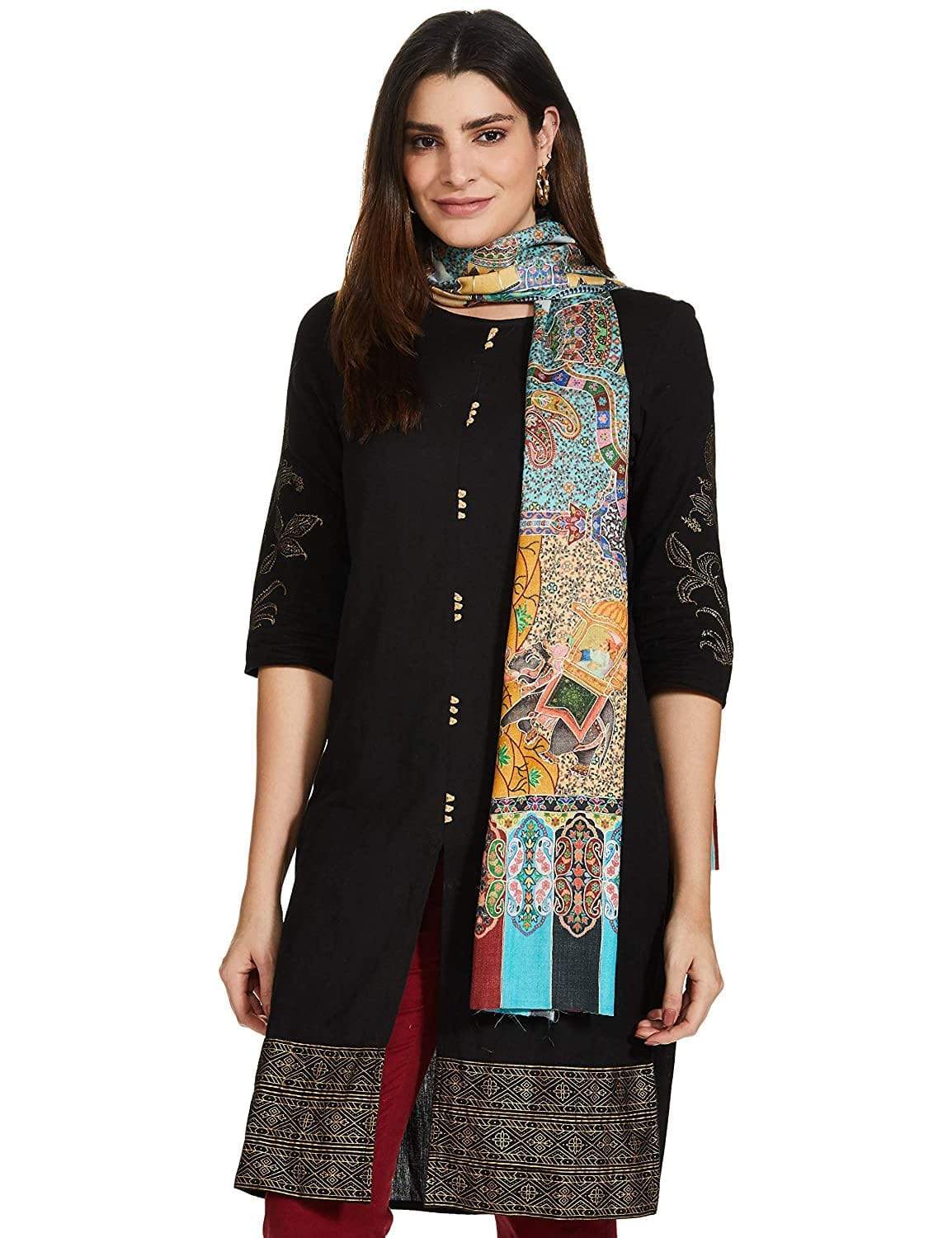 Pashtush Womens, Pure Wool, Printed Darbar Shawl, Woolmark Certified. - Image 8