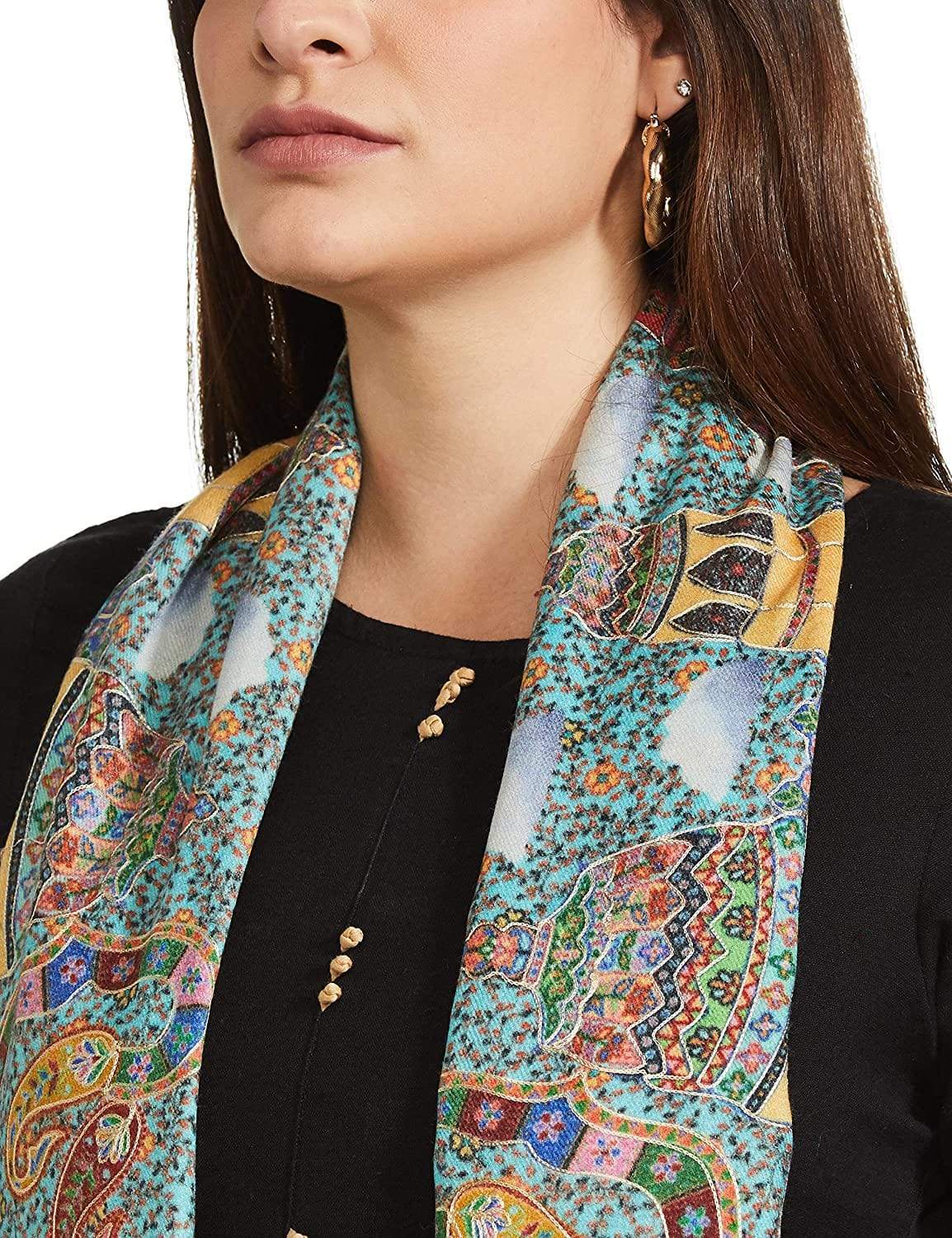 Pashtush Womens, Pure Wool, Printed Darbar Shawl, Woolmark Certified. - Image 9