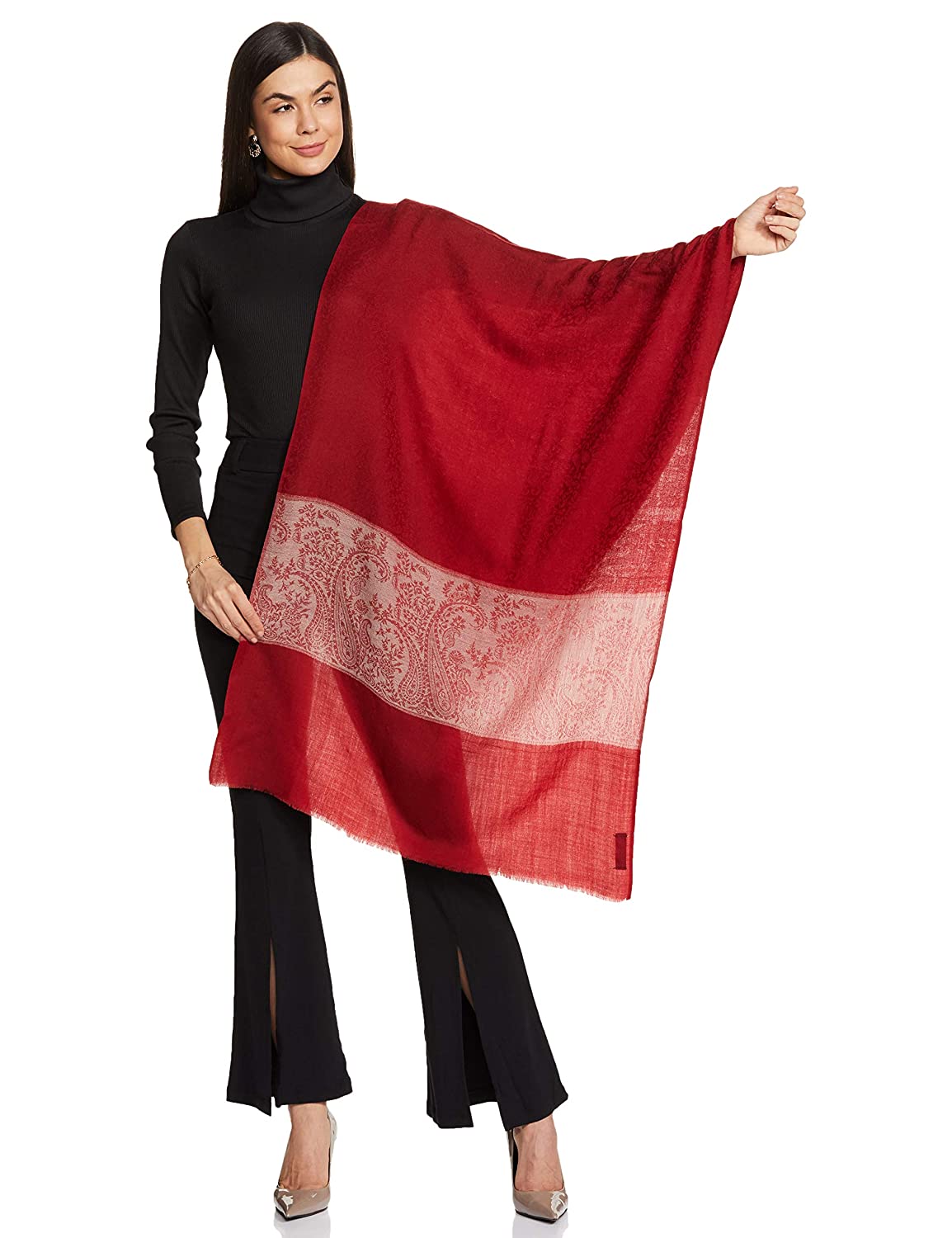 Pashtush Women'S Reversible Fine Wool Stole Scarf - Maroon - Image 9