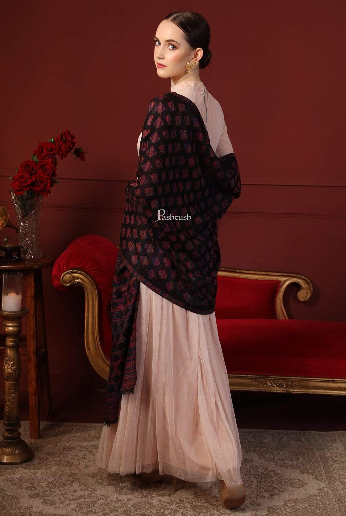 Pashtush Womens Reversible Stole, 100% Pure Wool With Woolmark Certification - Image 4