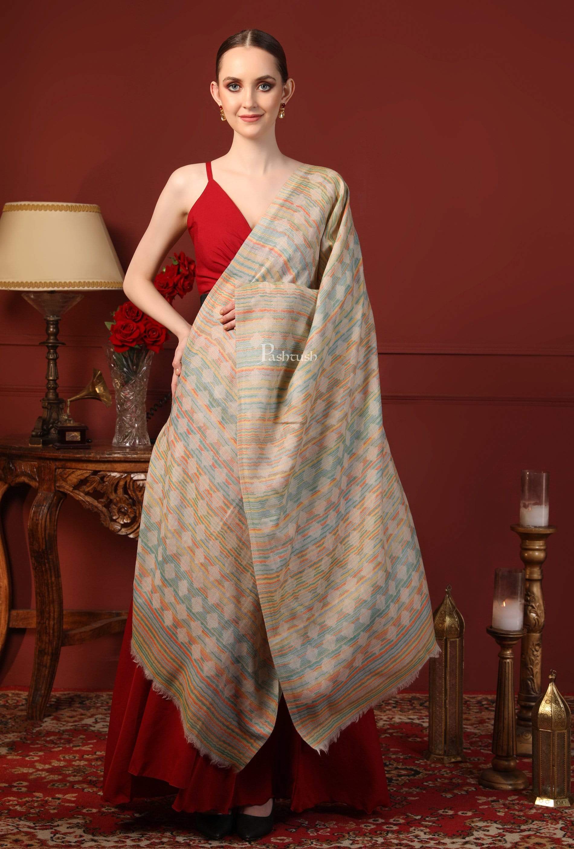 Pashtush Womens Reversible Stole, 100% Pure Wool With Woolmark Certification - Image 4