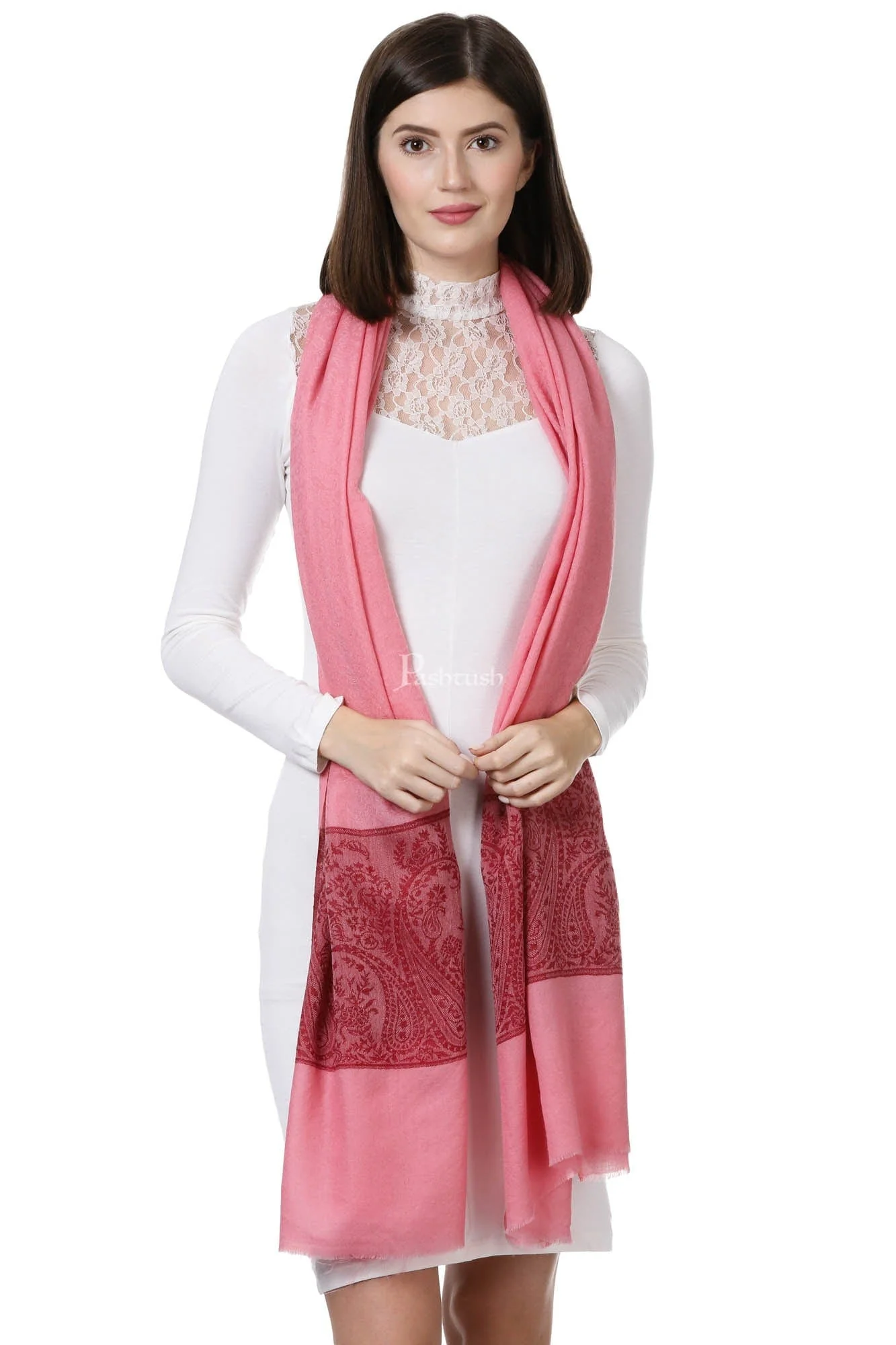 Pashtush Women'S Reversible Stole, Chanting Paisley Weave Scarf, Powder Pink - Image 3