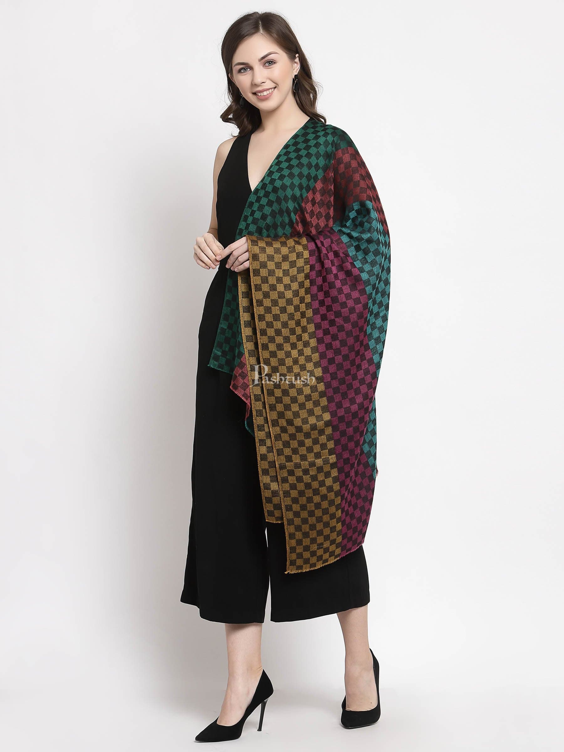 Pashtush Women'S Reversible Stole, Checkered Design Multi Coloured Checks ( Permanent Collection) - Image 4