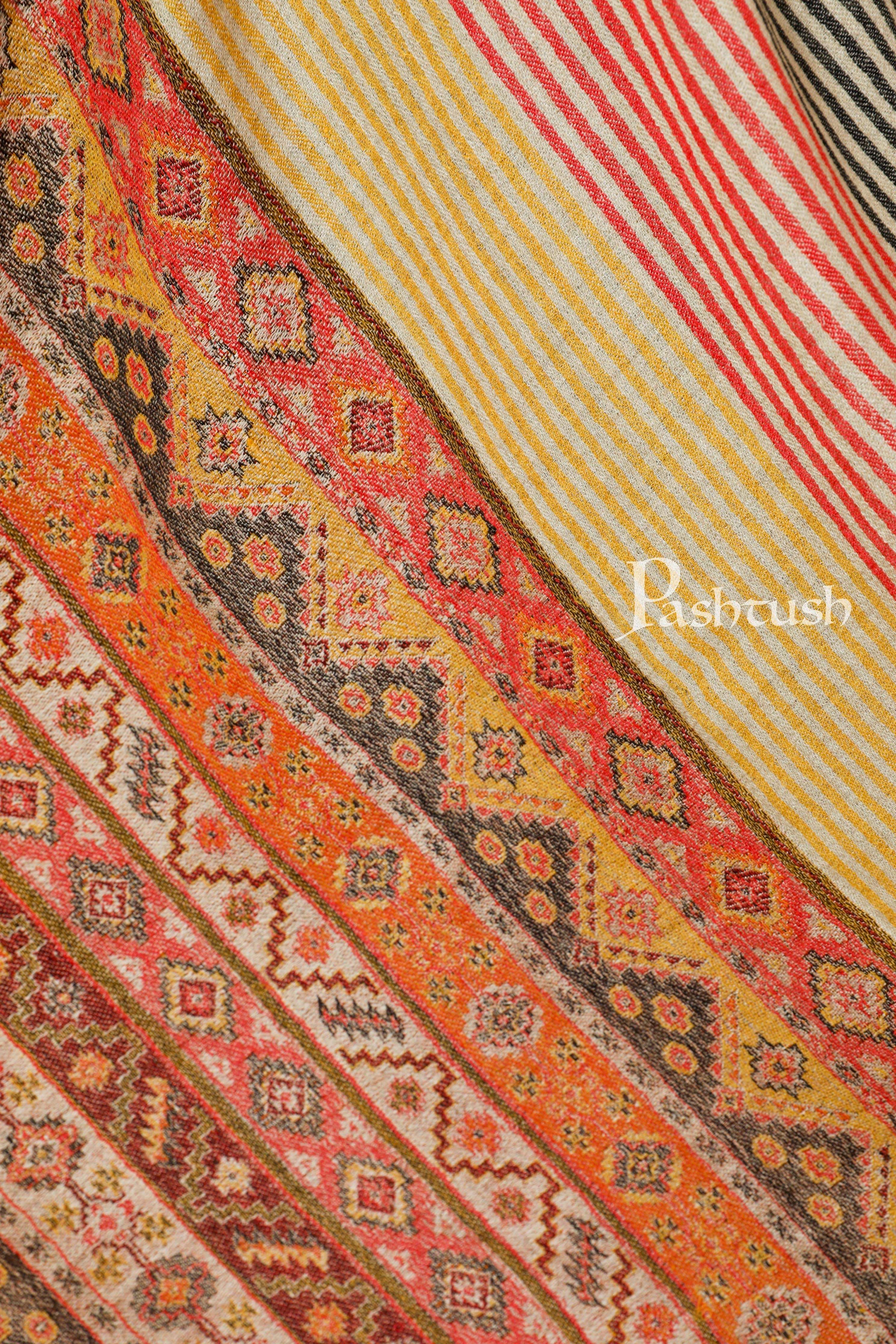 Pashtush Women'S Reversible Stole, Aztec Weave Scarf, Beige - Image 3