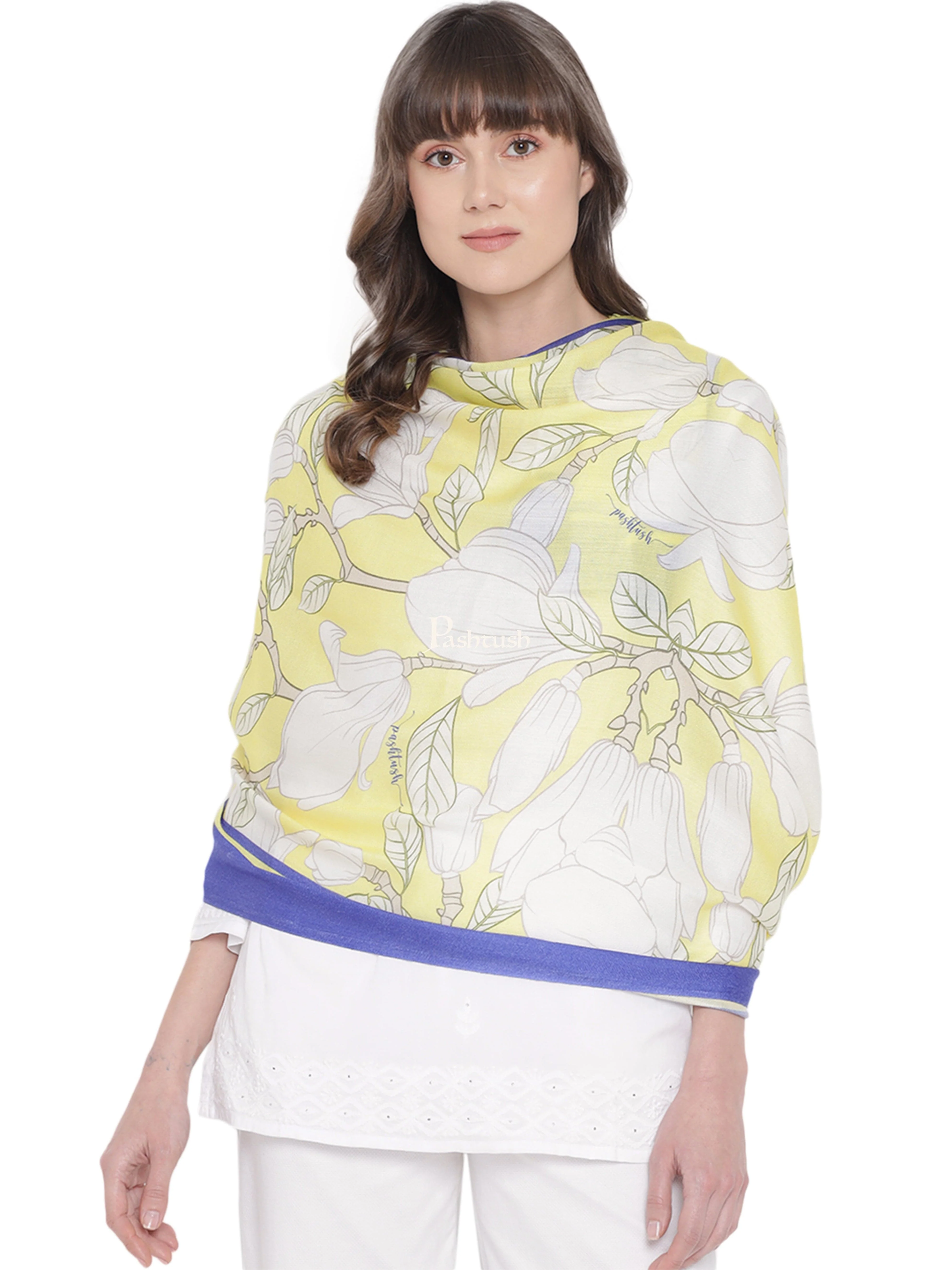 Pashtush Womens Scarf, Extra Soft Bamboo, With Signature, Violet and Canary - Image 5