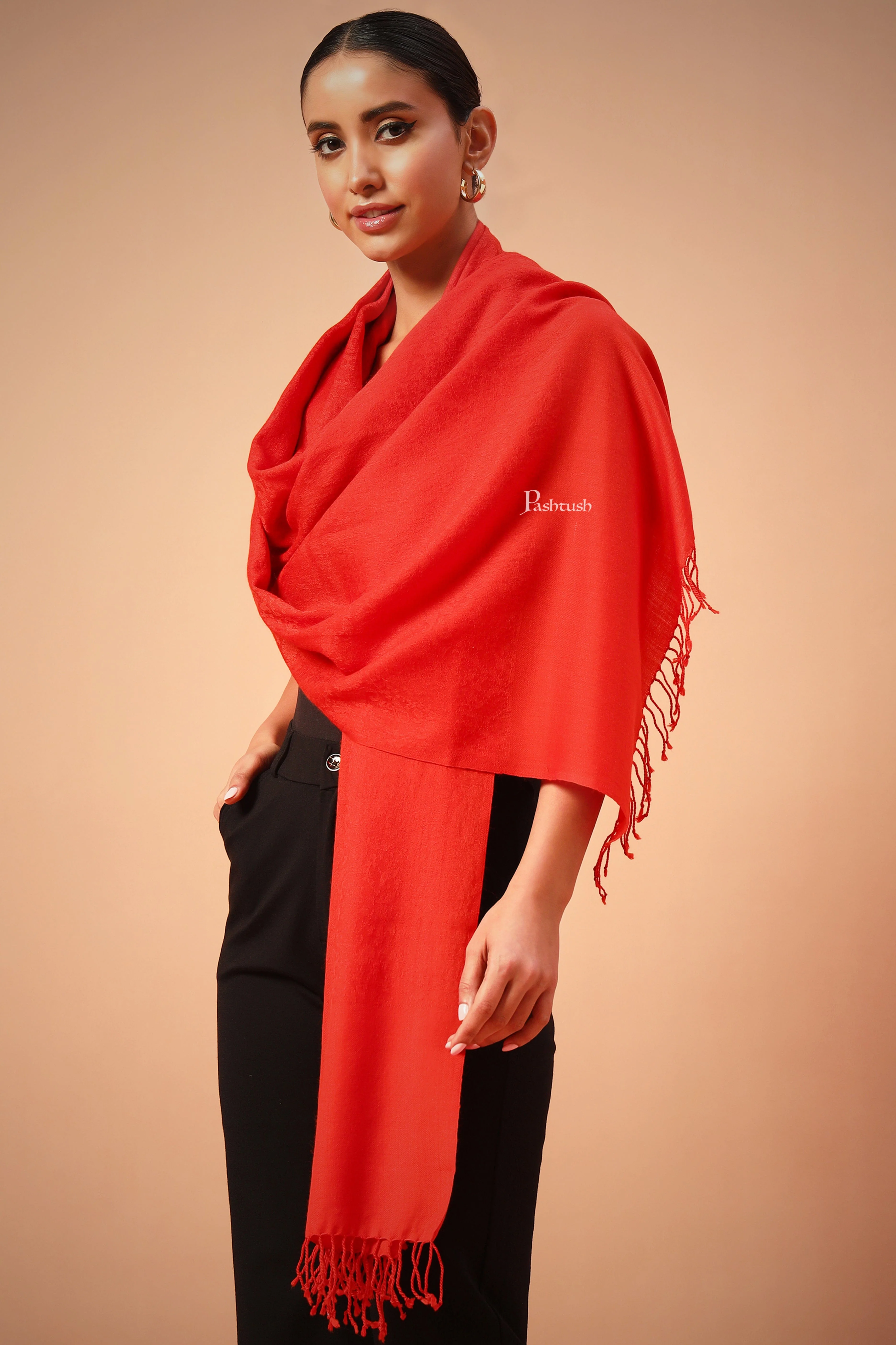 Pashtush Womens Scarf, Stole Jacquard, Paisley, Rust - Image 3