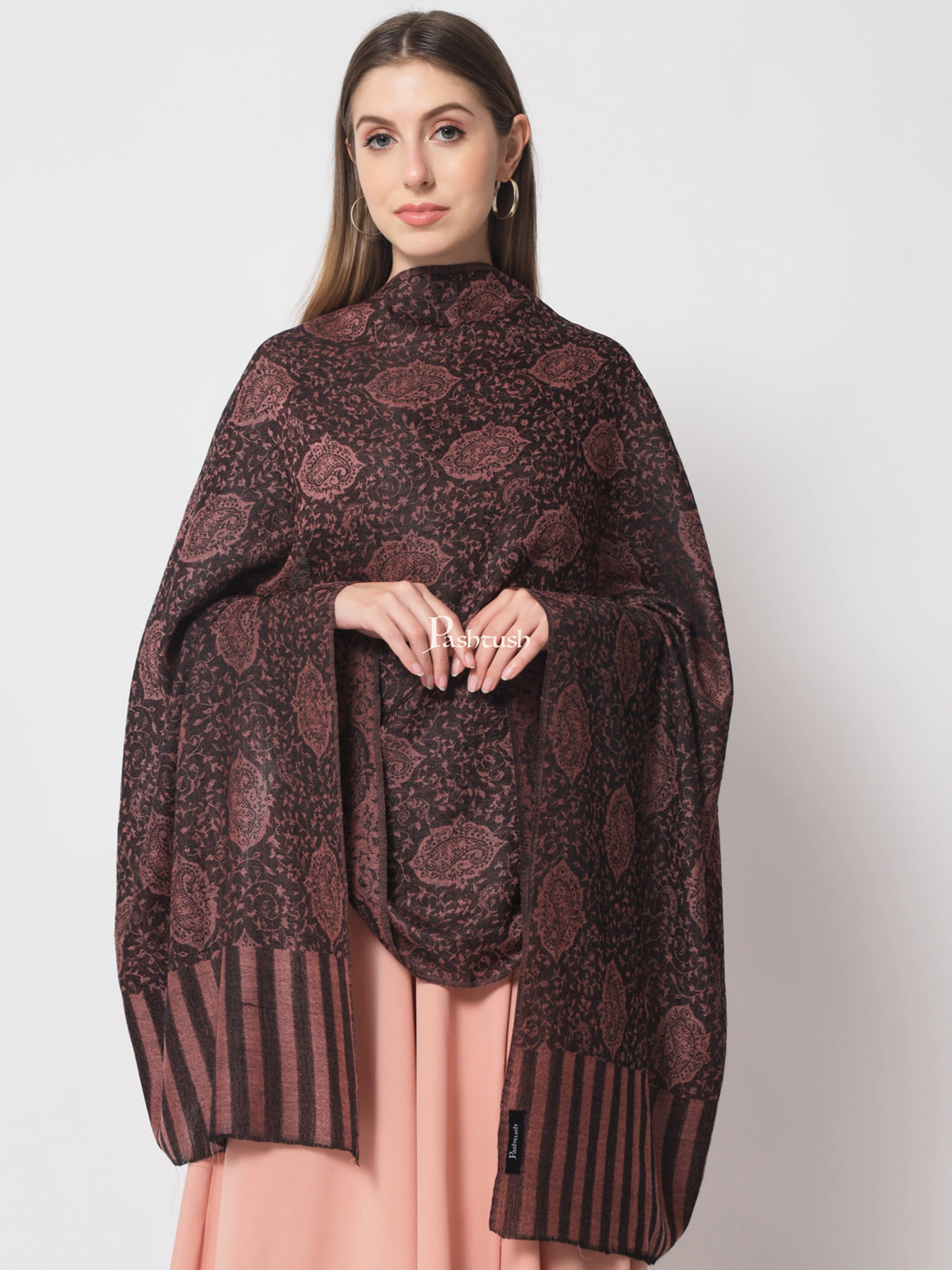 Pashtush Womens Self Reversible Stole, Fine Wool, Paisley Weave - Image 6