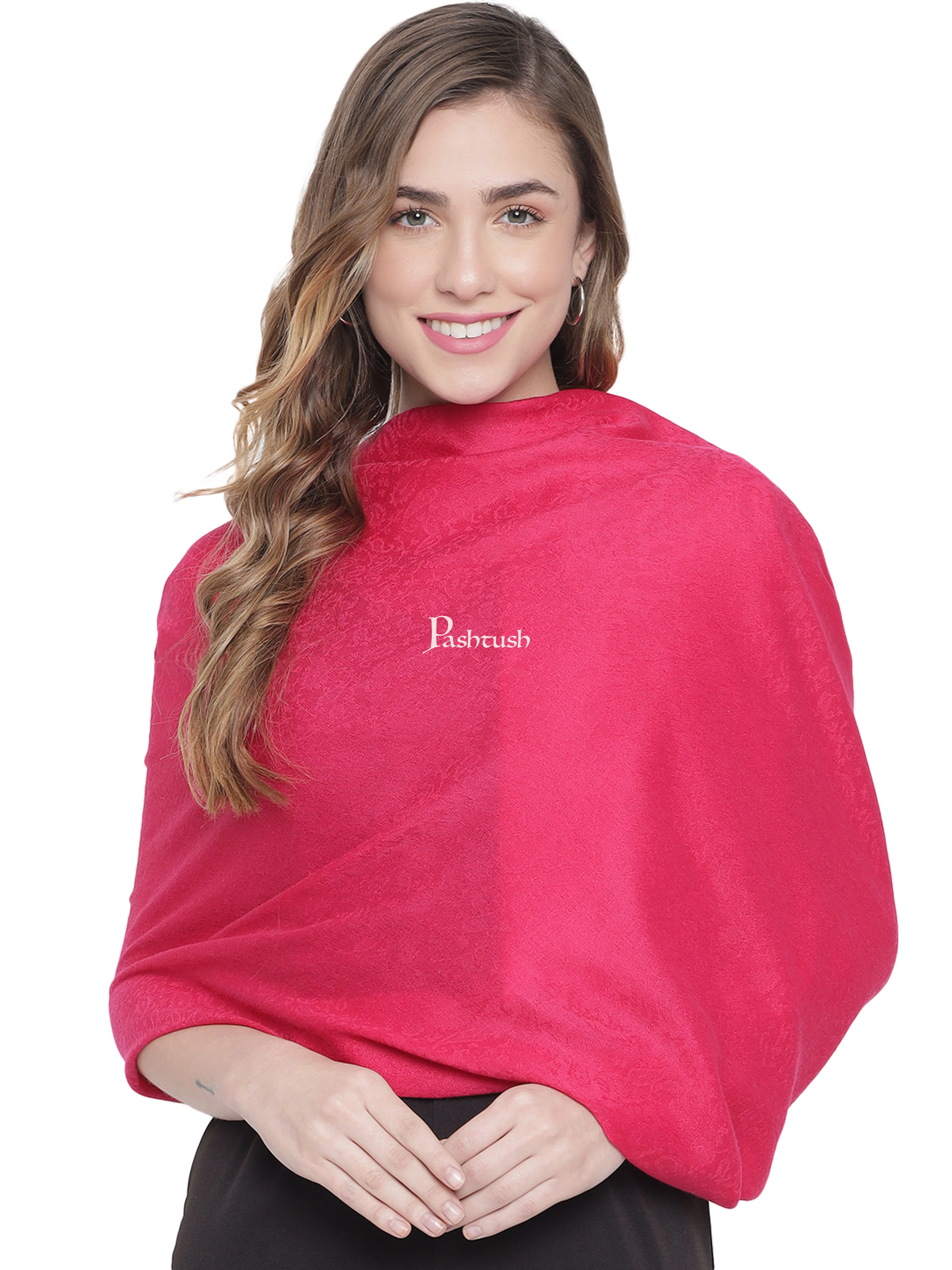 Pashtush Womens Self Stole, Fine Wool, Paisley Weave, Neo Pink - Image 4