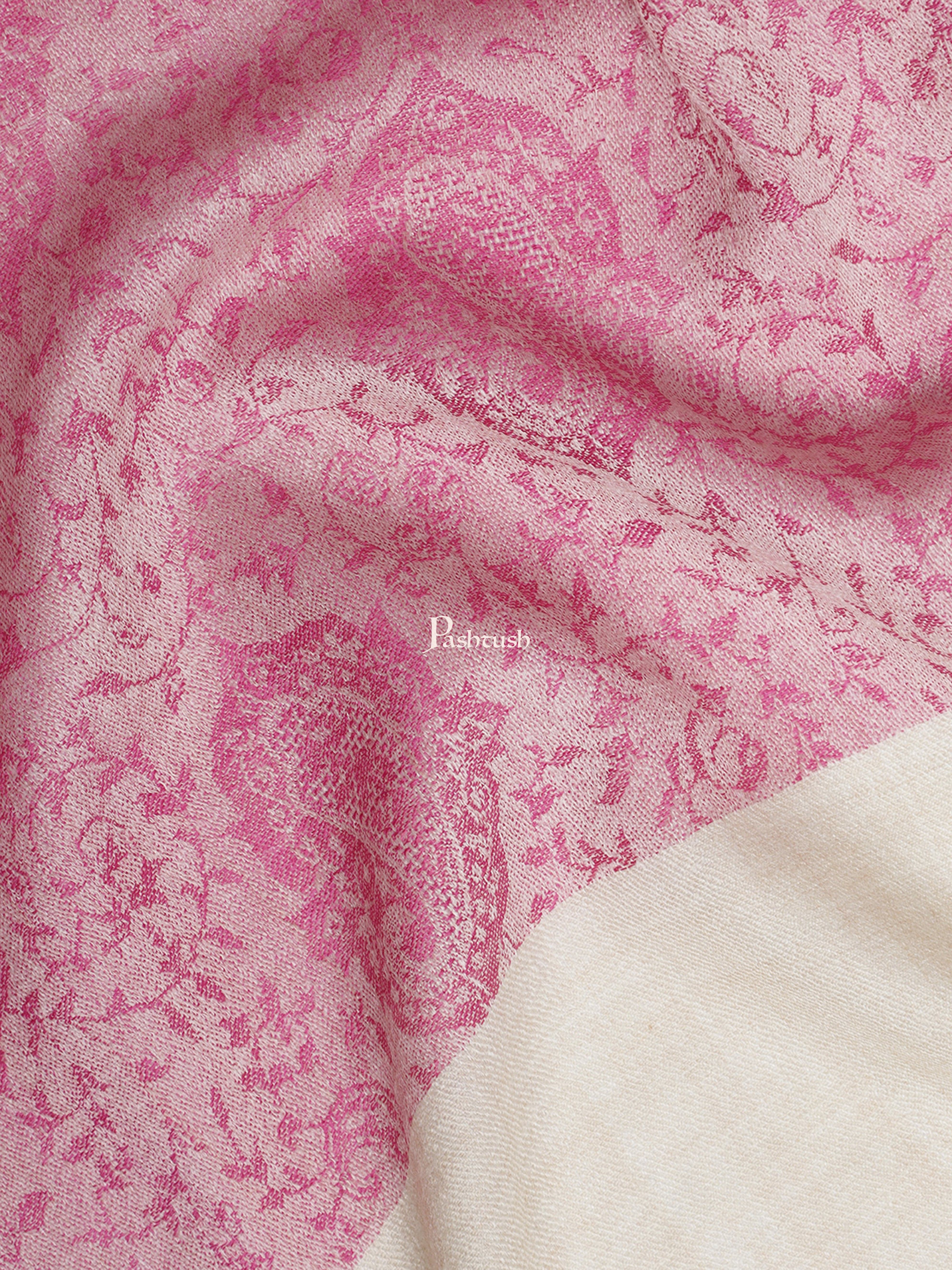 Pashtush Womens Self Stole, Fine Wool, Paisley Weave, Pink - Image 2