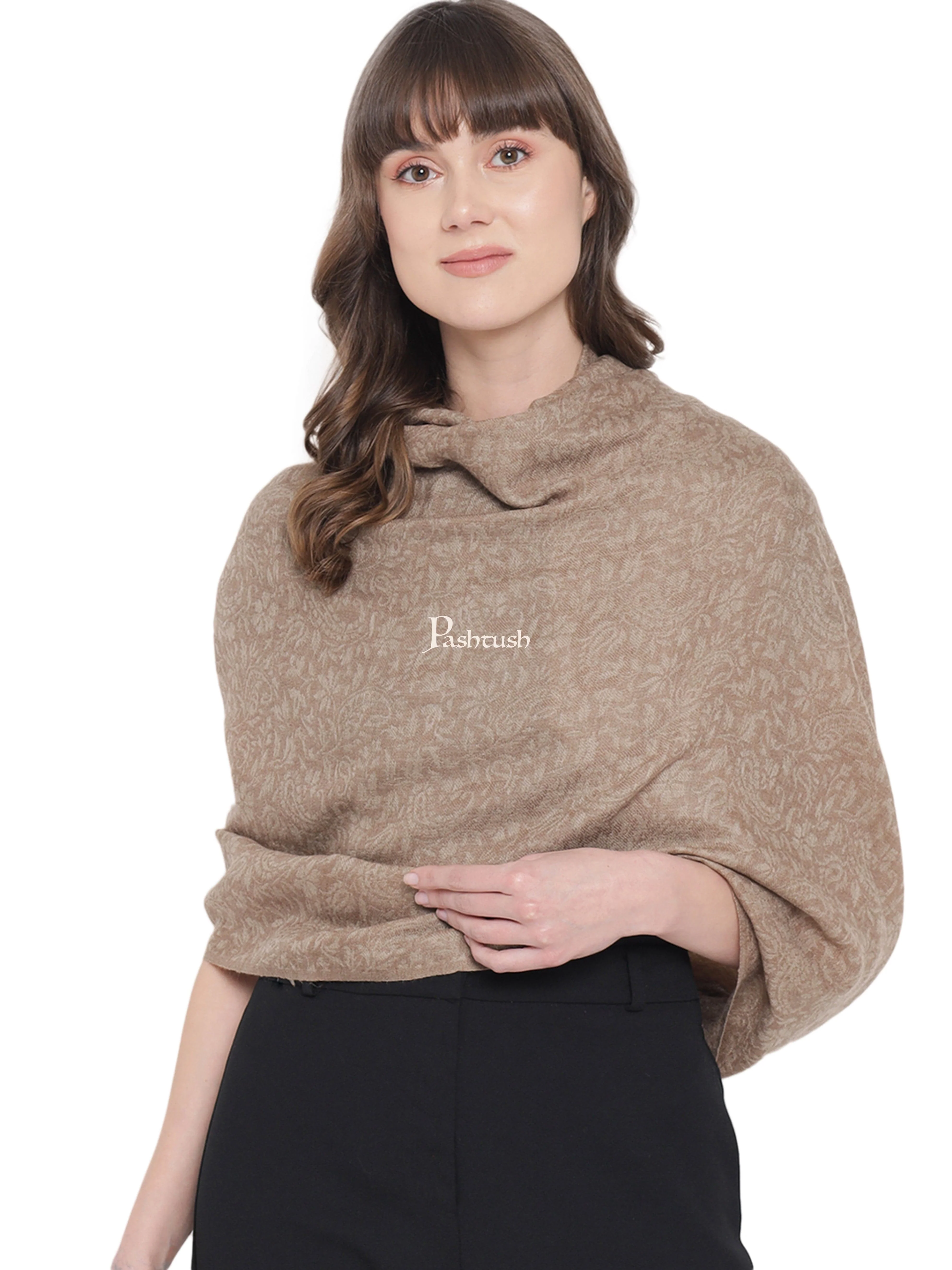 Pashtush Womens Self Stole, Fine Wool, Paisley Weave, Taupe - Image 5