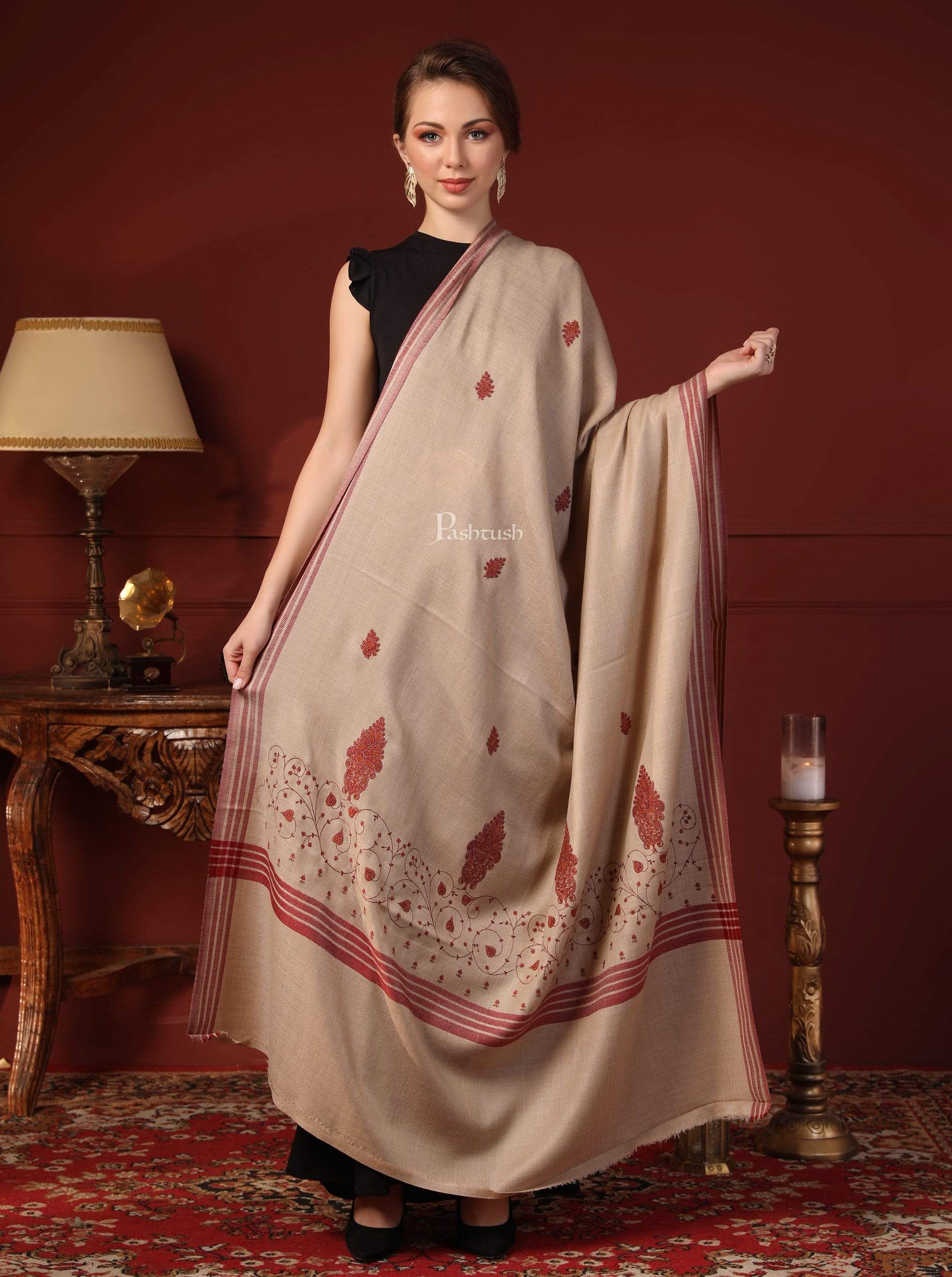 Pashtush Womens Embroidery Shawl, Large And Warm - Image 4