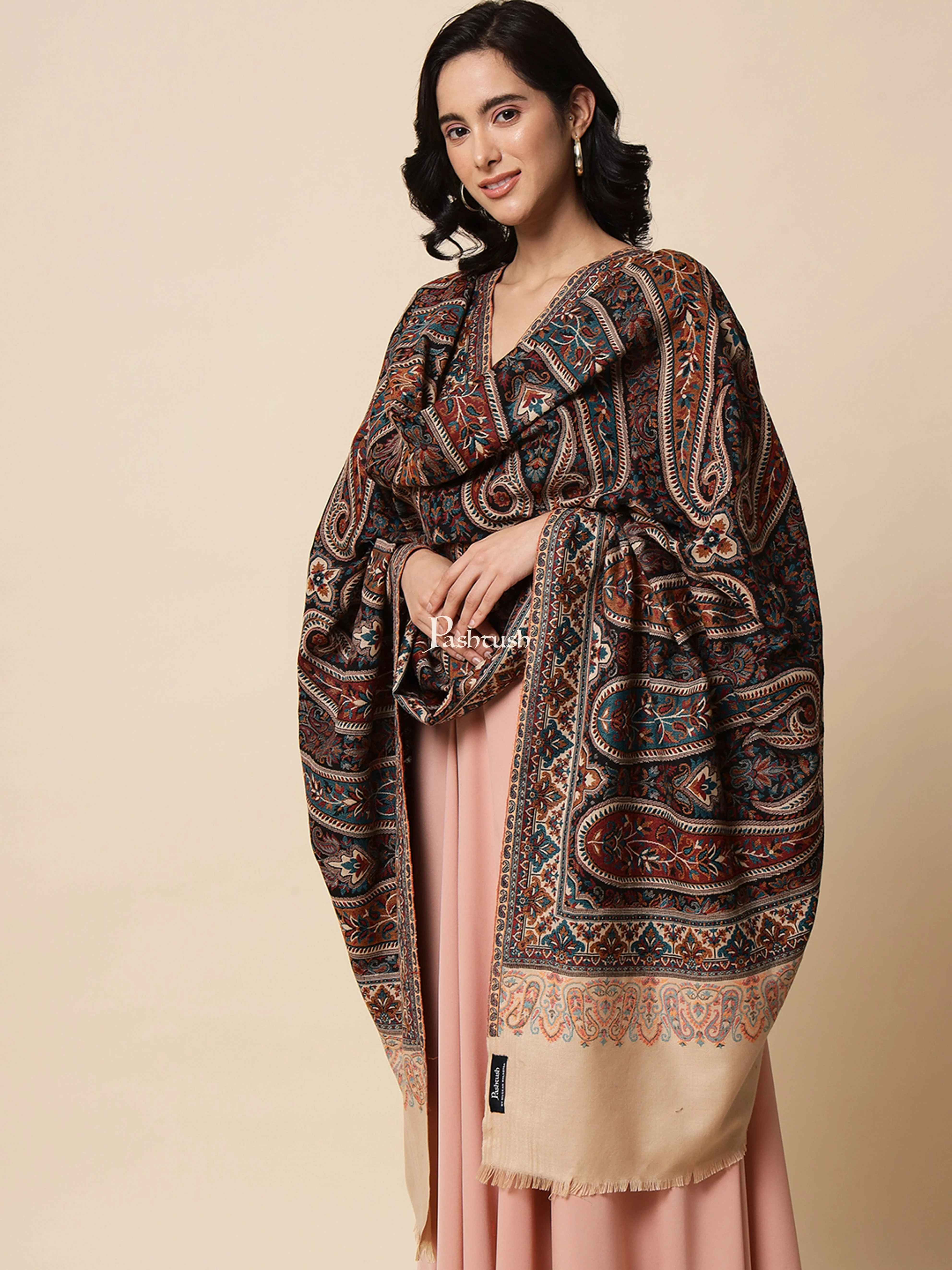 Pashtush Womens Shawl, Chanting Paisley Woven Design, Faux Pashmina, Black - Image 3