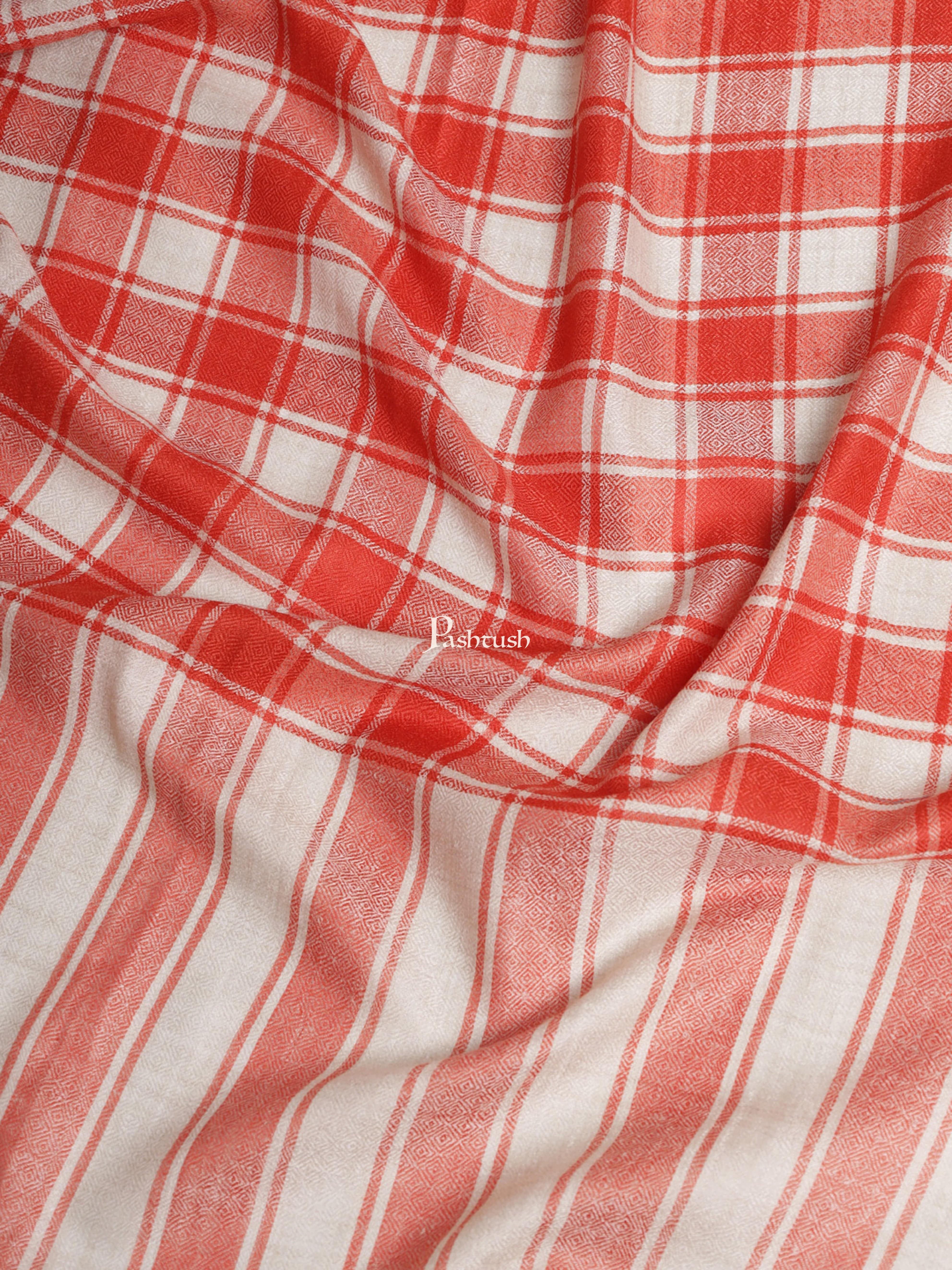 Pashtush Womens Shawl, Checkered Weave, Soft Fine Wool, Beige and orange - Image 5