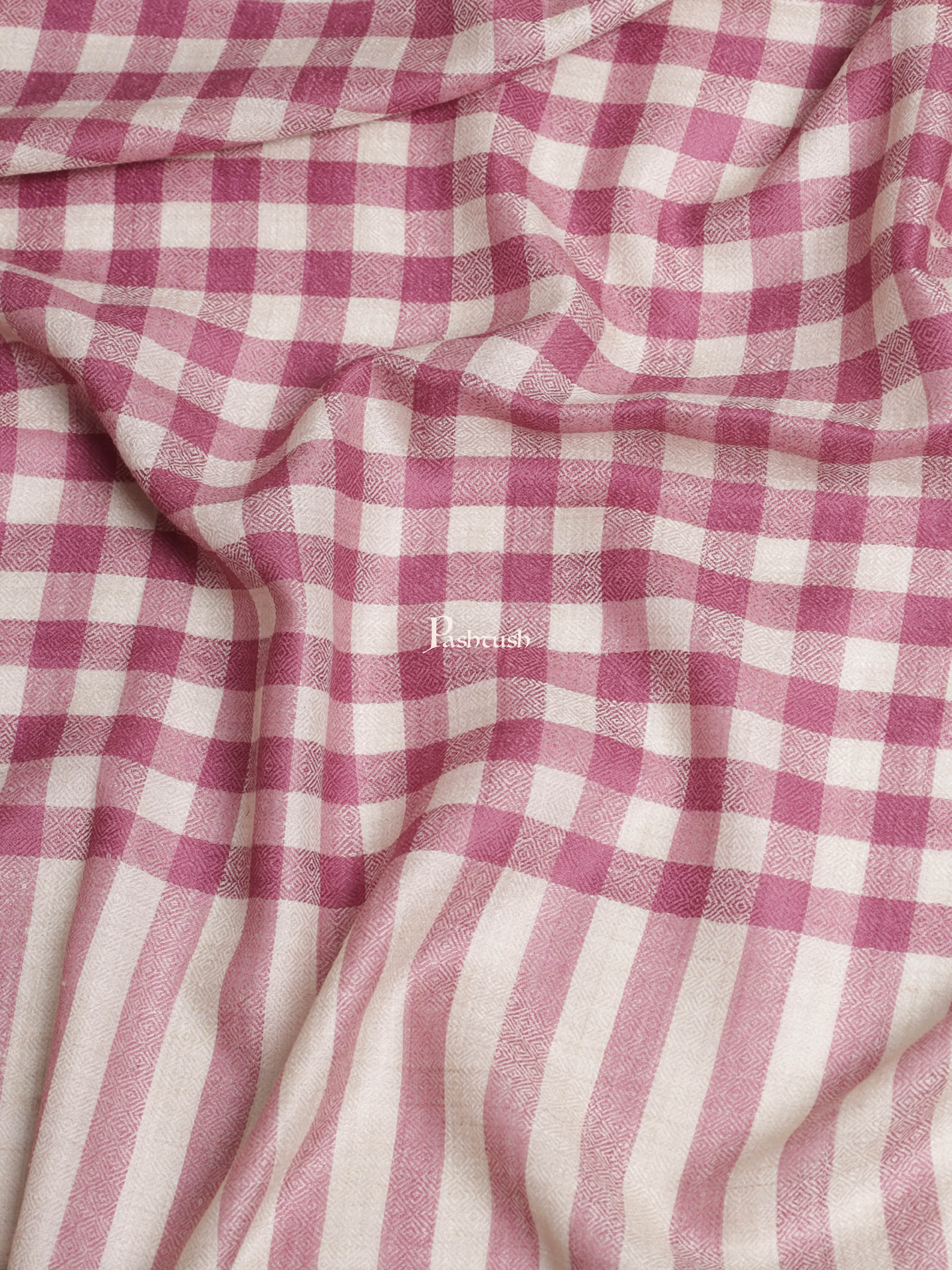 Pashtush Womens Shawl, Checkered Weave, Chashme Bulbul Weave, Soft Fine Wool, Morning Rose - Image 2