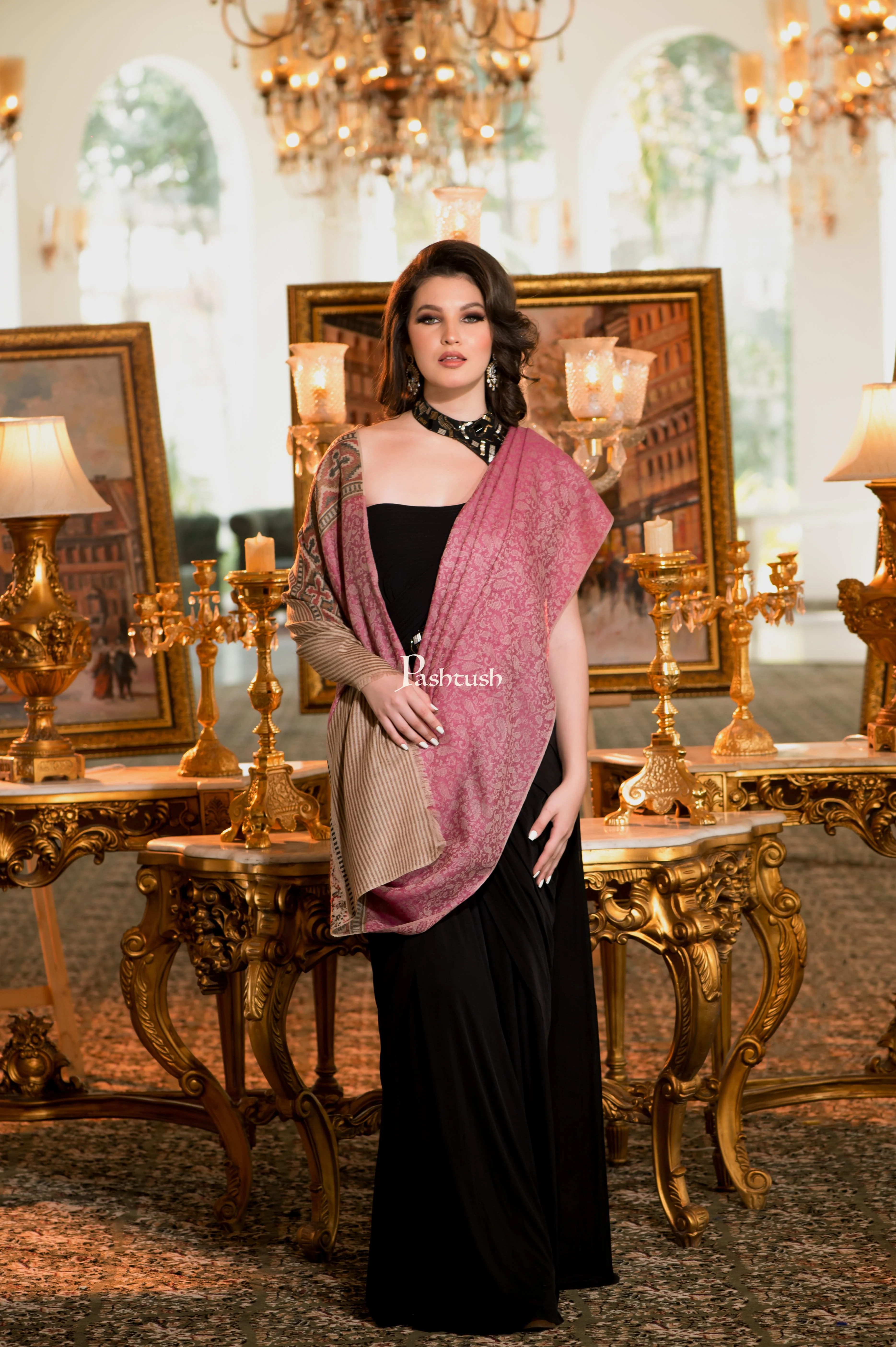 Pashtush Womens Shawl, Extra Fine Wool, Soft and Warm, Light Weight, Majenta - Image 4
