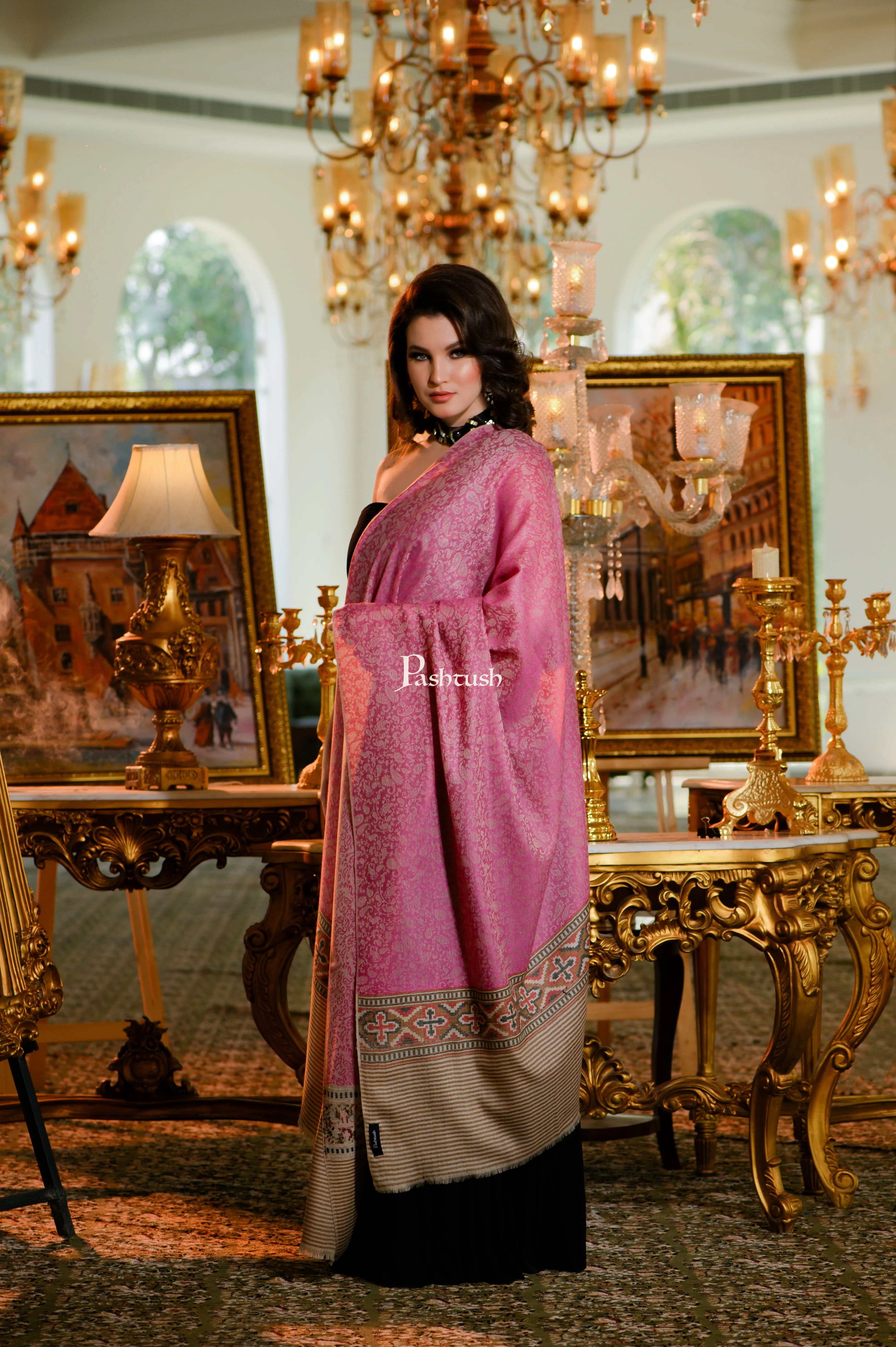Pashtush Womens Shawl, Extra Fine Wool, Soft and Warm, Light Weight, Majenta - Image 5