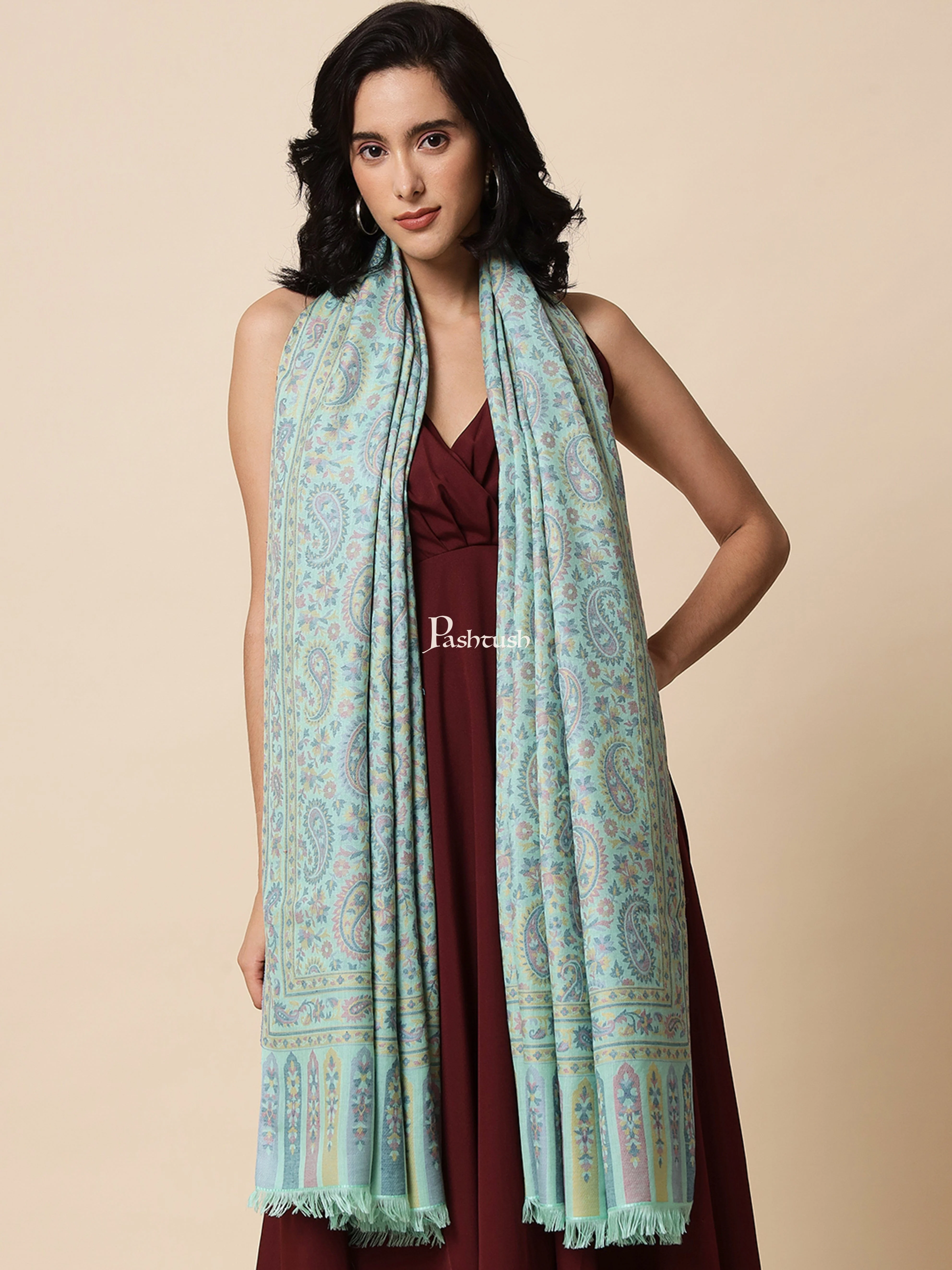 Pashtush Womens Shawl, Soft Bamboo, Woven Paisley Weave, Mint - Image 3