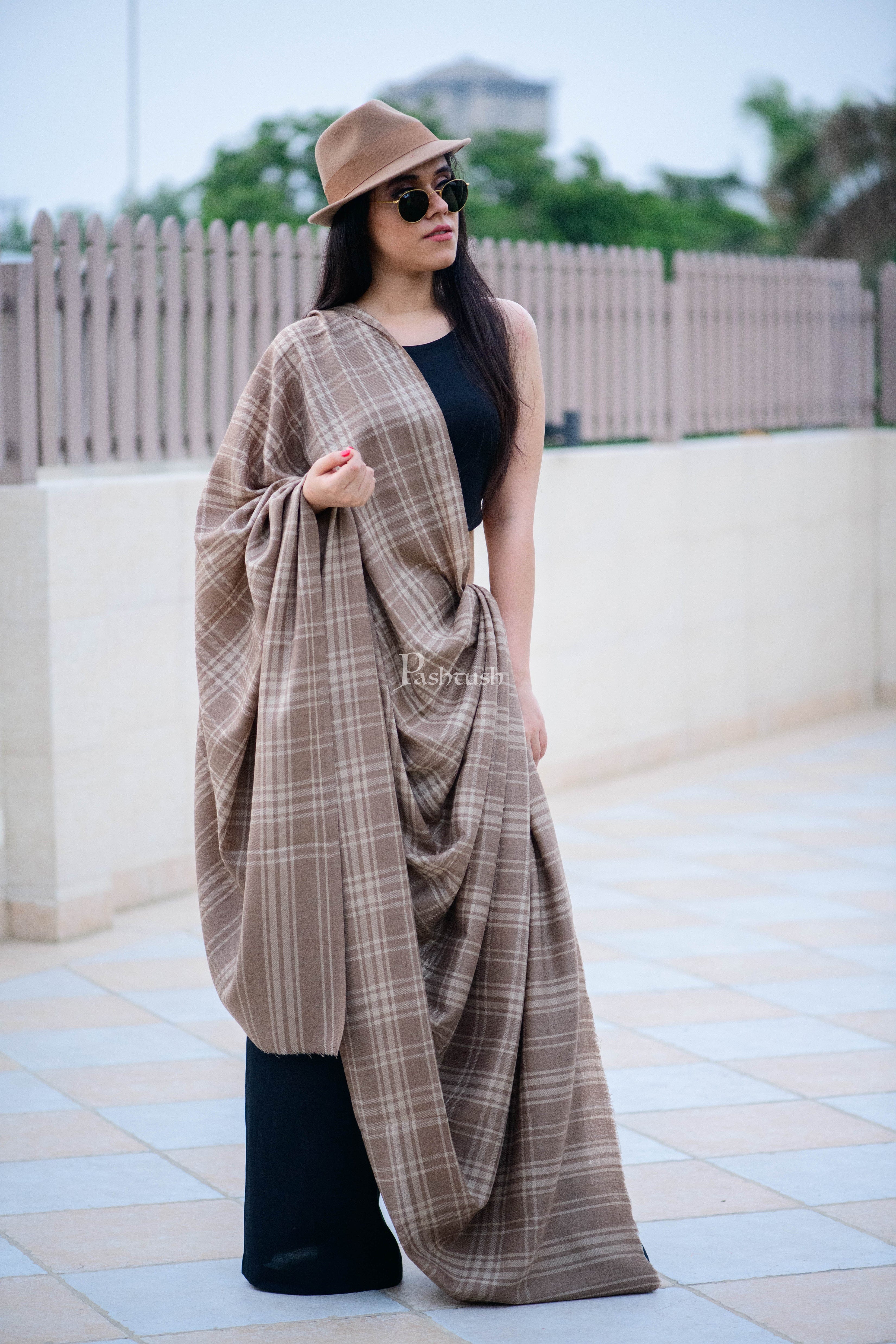 Pashtush Womens Shawl, Thick Wool Shawl Check Design,  Extra Warm Shawl - Image 4