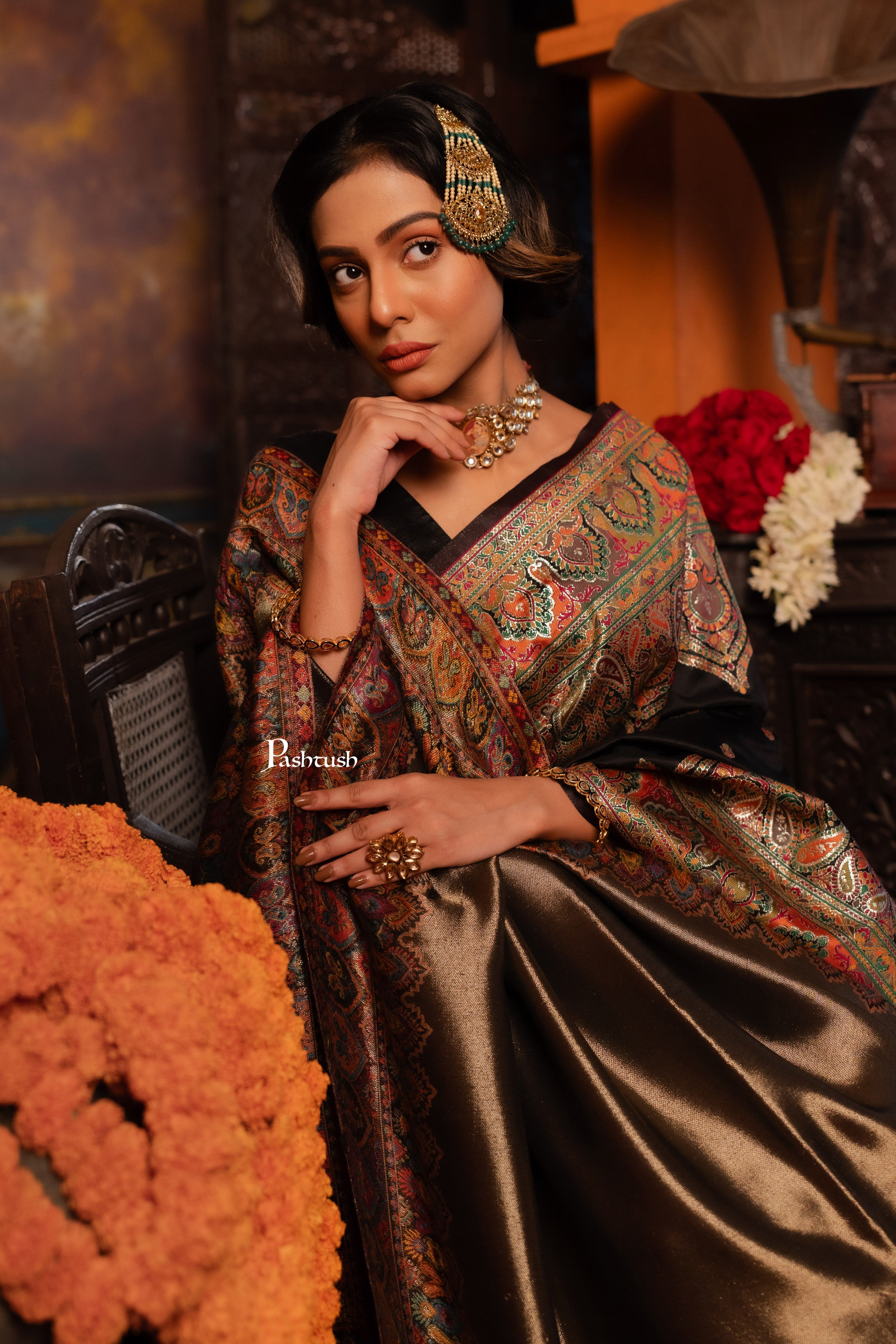 Pashtush Womens Shawl, Twilight Collection, Fine Wool, Amber and Gold - Image 5