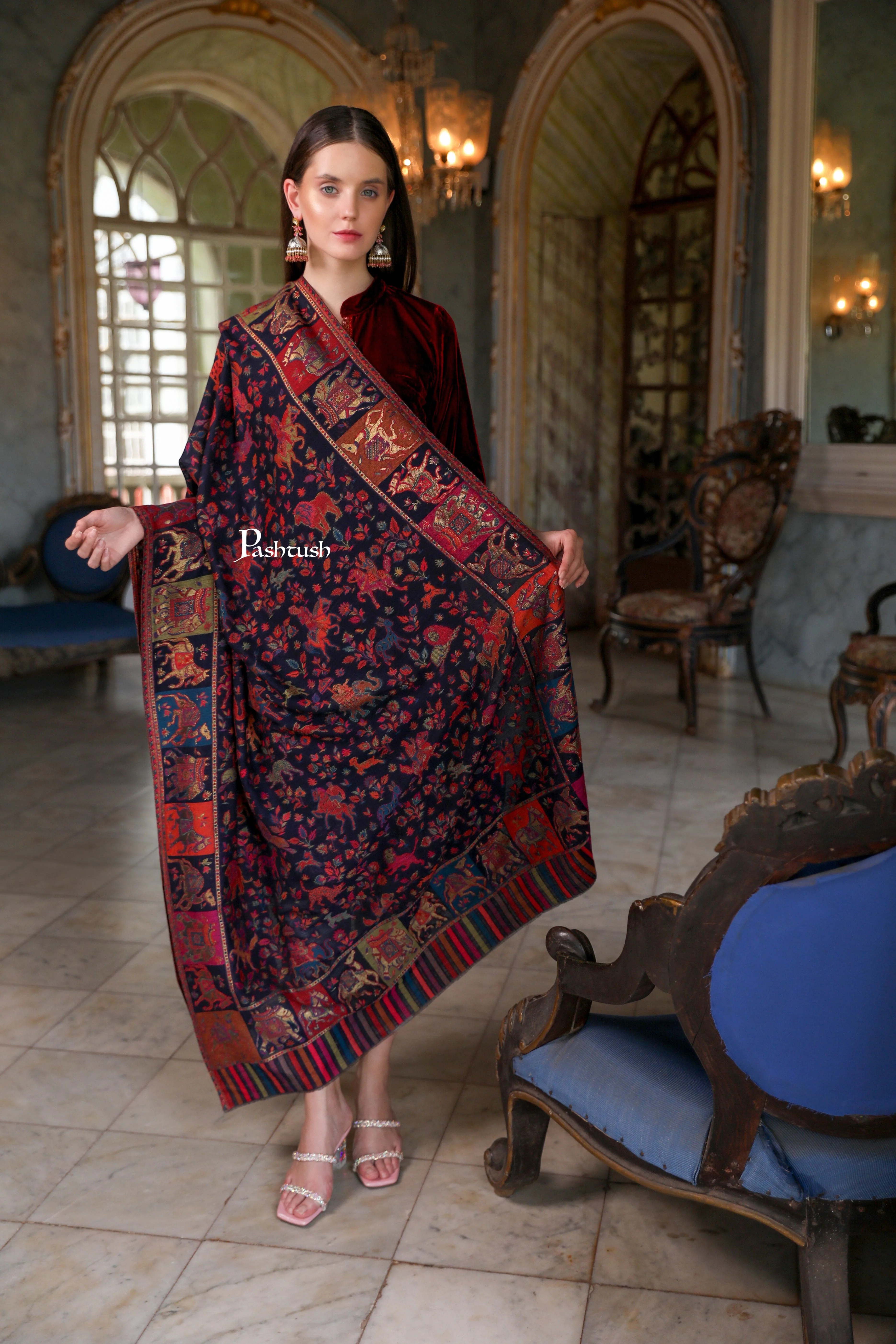 Pashtush Womens Shawl,  Twilight Collection Shawl, Woven Design, Extra Fine Wool, Multicoloured - Image 3