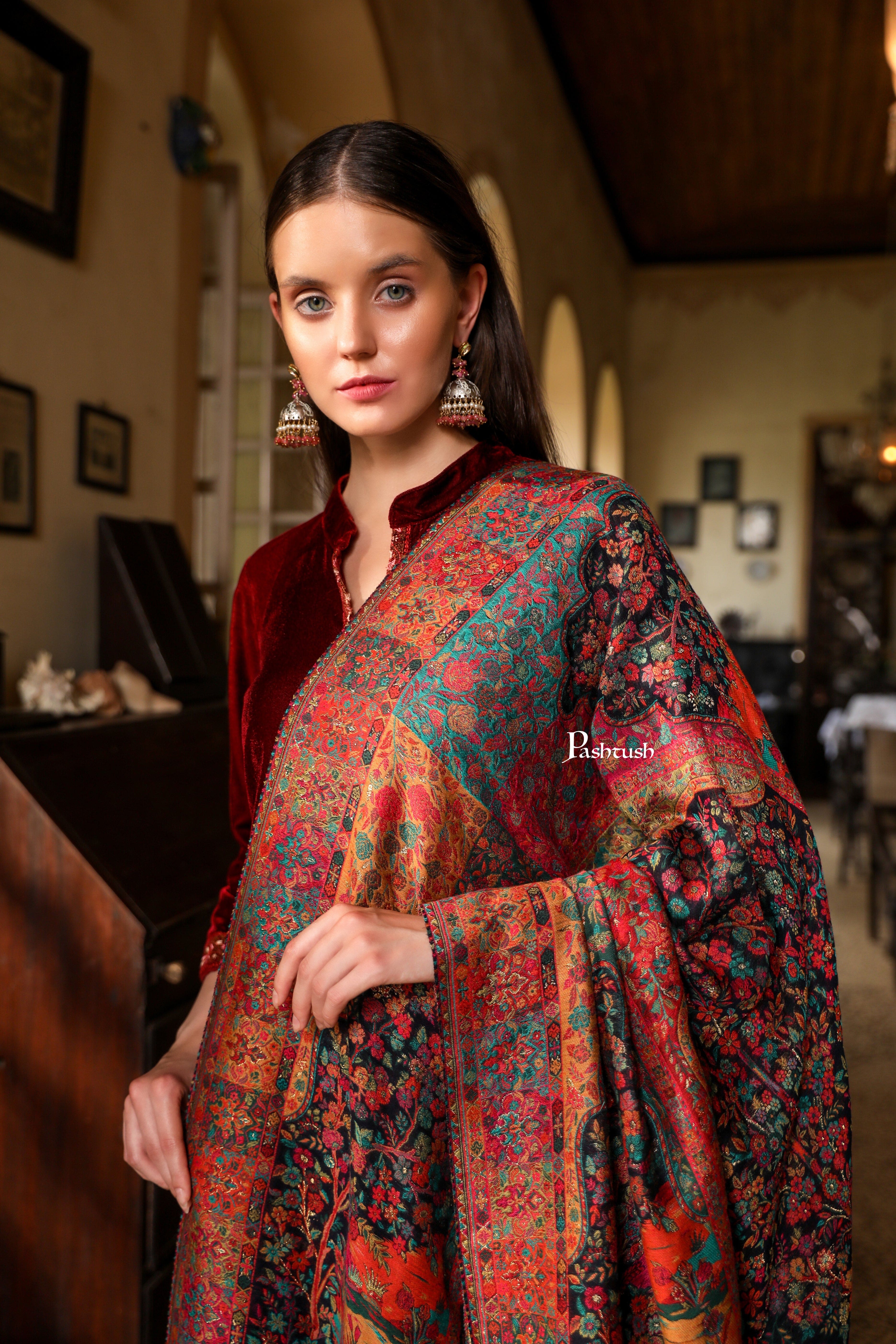 Pashtush Womens Shawl,  Twilight Collection Shawl, Woven Design, Extra Fine Wool, Multicoloured - Image 5
