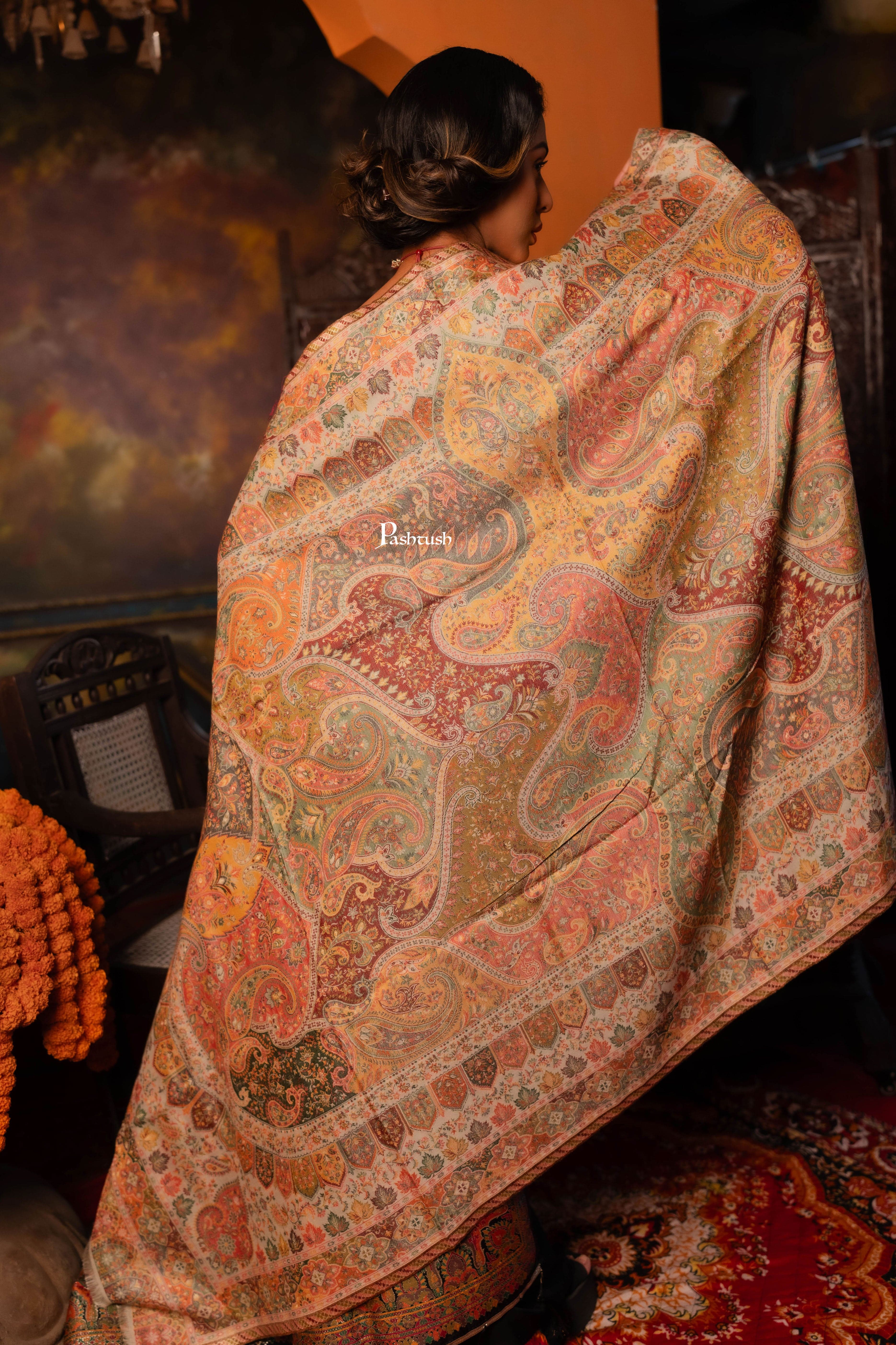 Pashtush Womens Shawl, Twilight Collection with Kalamkari Weave, Multicolored - Image 2