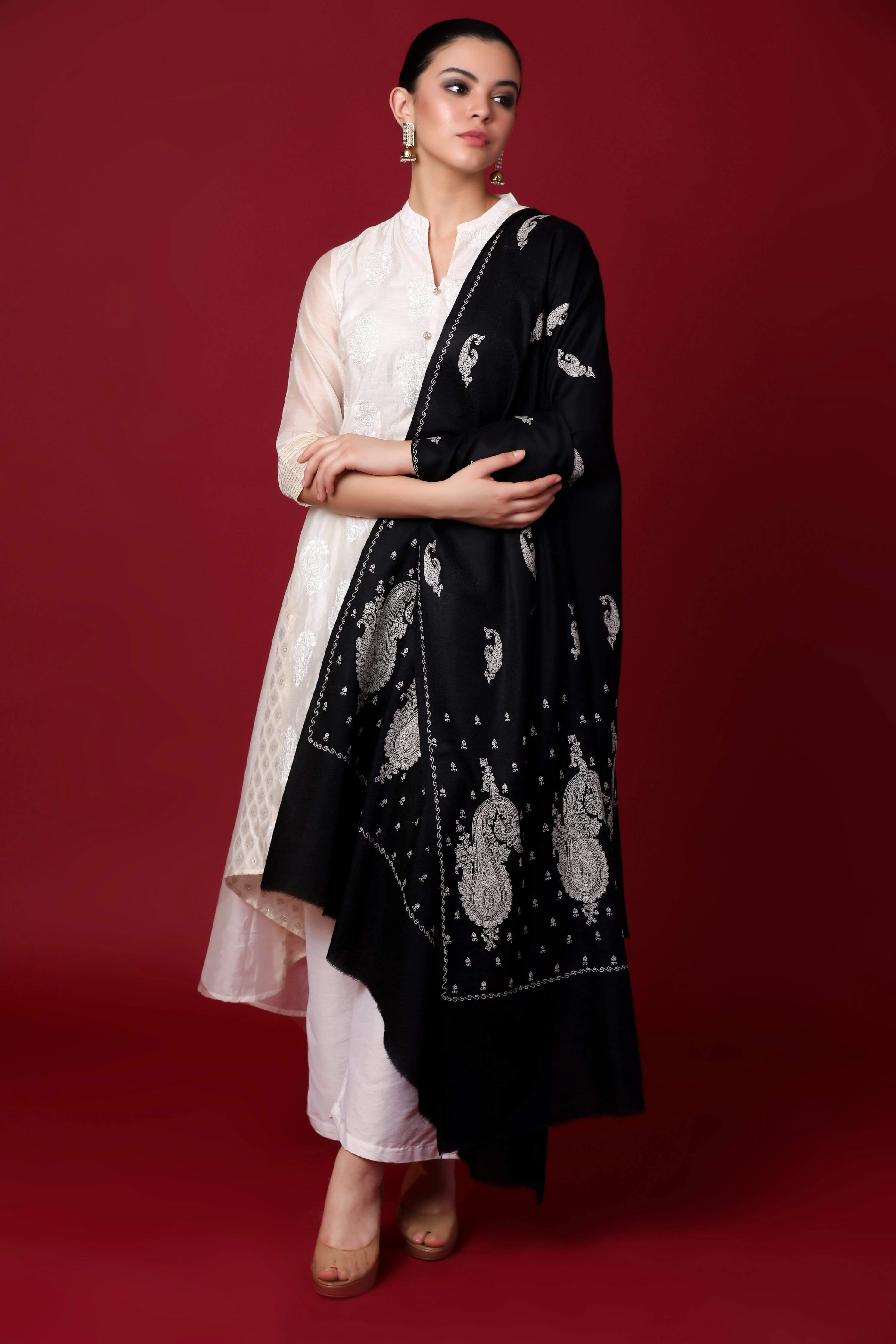 Pashtush Womens Shawl With Tone On Tone Embroidery, Soft And Warm - Image 3