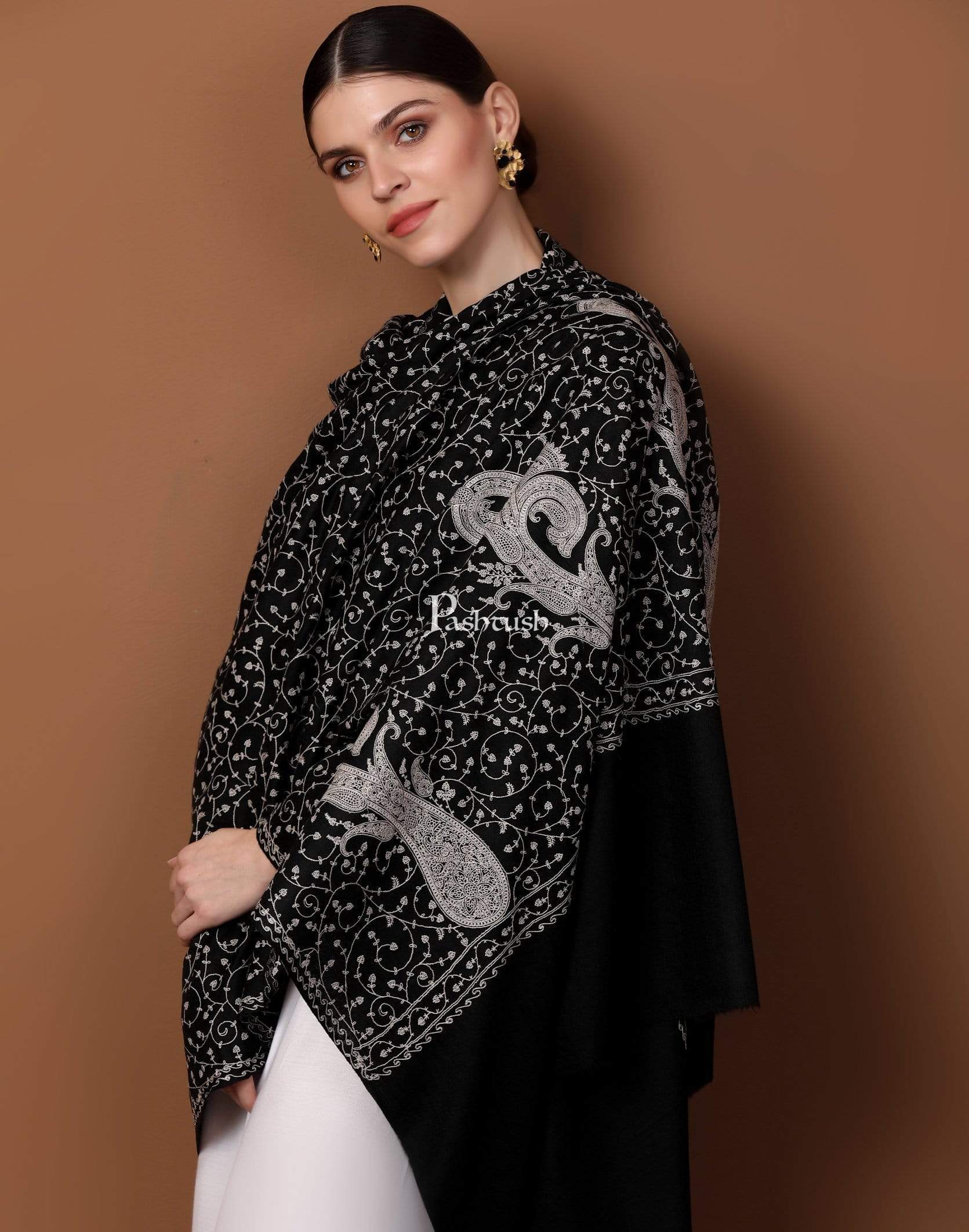 Pashtush Womens Shawl With Tone On Tone Embroidery, Soft And Warm, Light Weight - Image 9