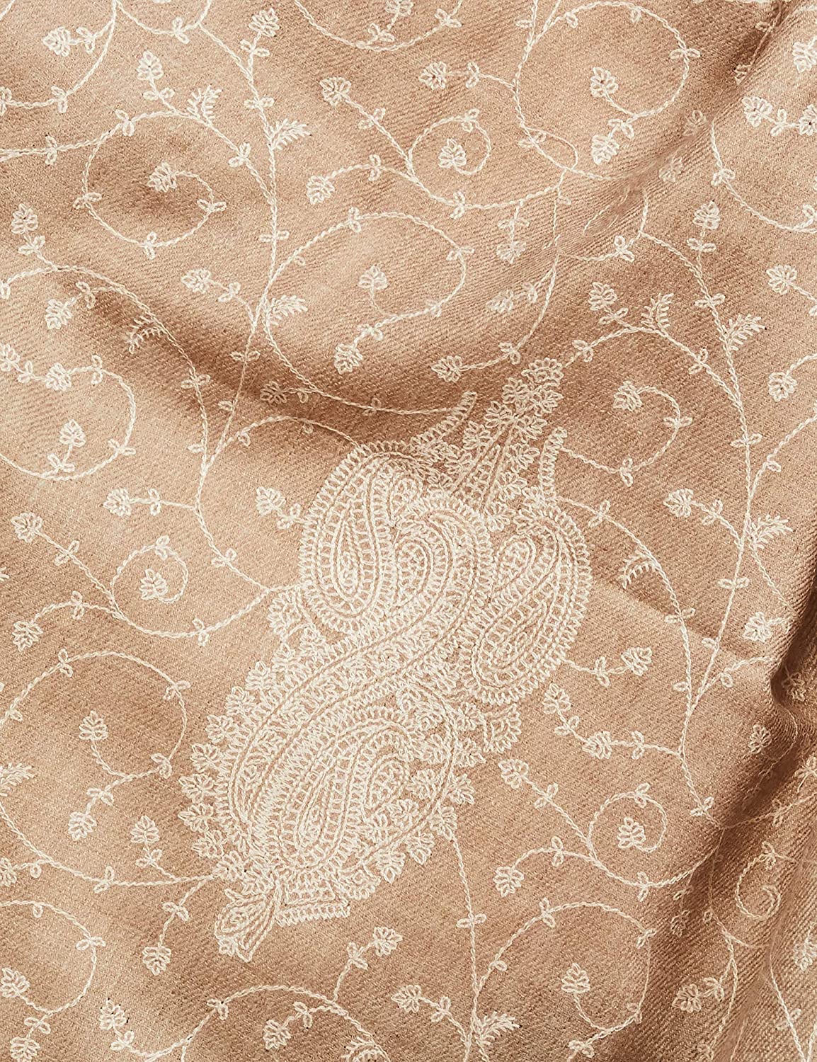 Pashtush Womens Shawl With Tone On Tone Embroidery, Soft And Warm, Light Weight, Beige - Image 2