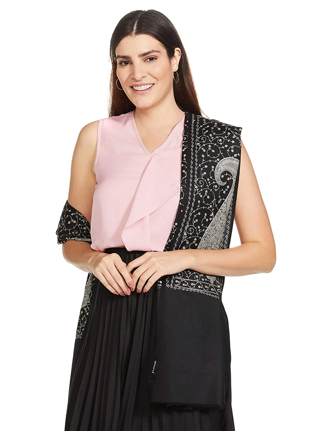 Pashtush Womens Shawl With Tone On Tone Embroidery, Soft And Warm, Light Weight, Black - Image 3