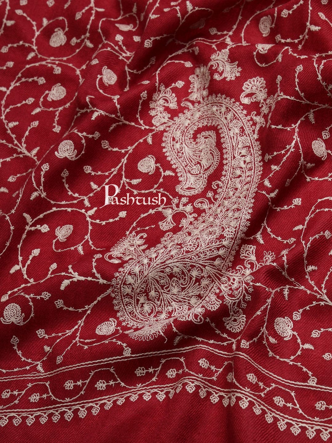 Pashtush Womens Shawl With Tone On Tone Embroidery, Soft And Warm, Light Weight, Maroon - Image 6