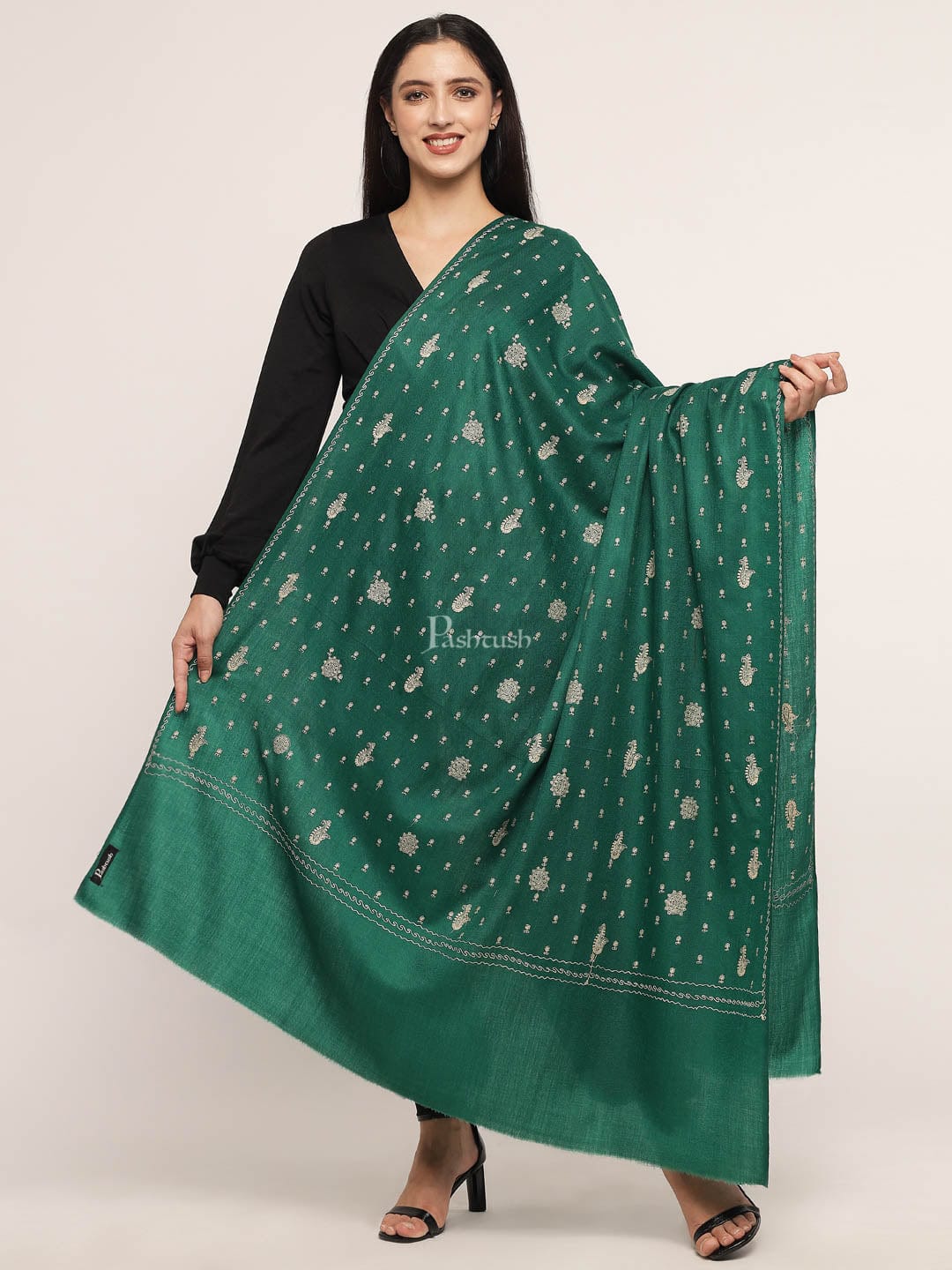 Pashtush Womens Shawl With Tone On Tone Embroidery, Soft, Warm, Light Weight - Image 2