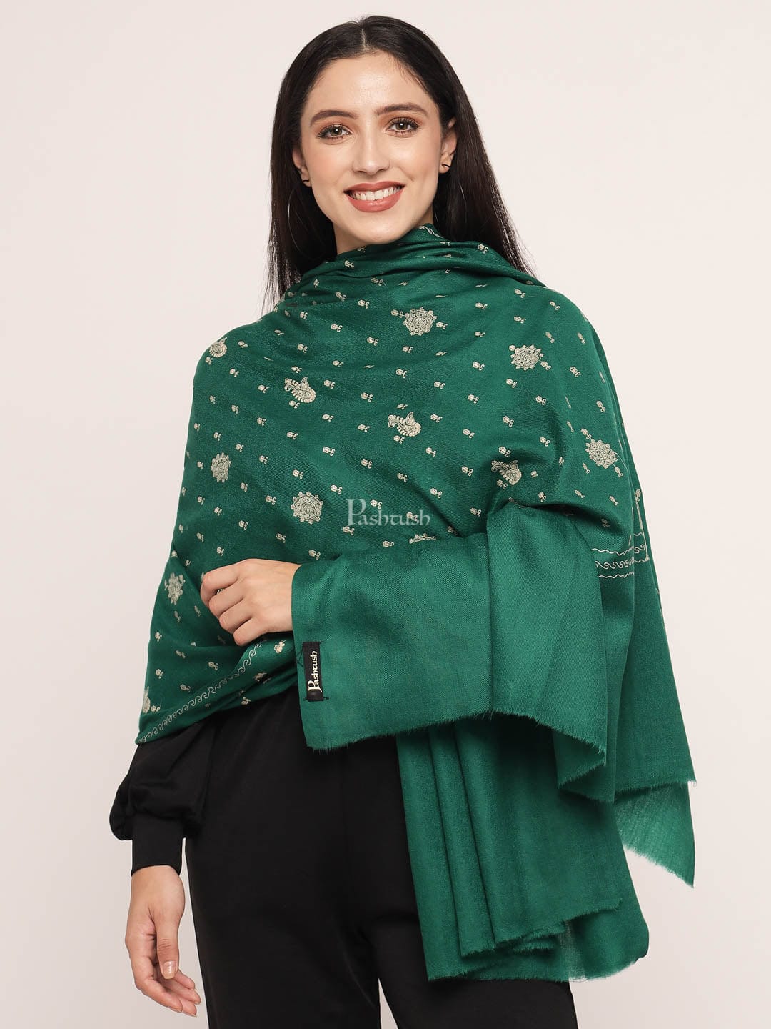 Pashtush Womens Shawl With Tone On Tone Embroidery, Soft, Warm, Light Weight - Image 4