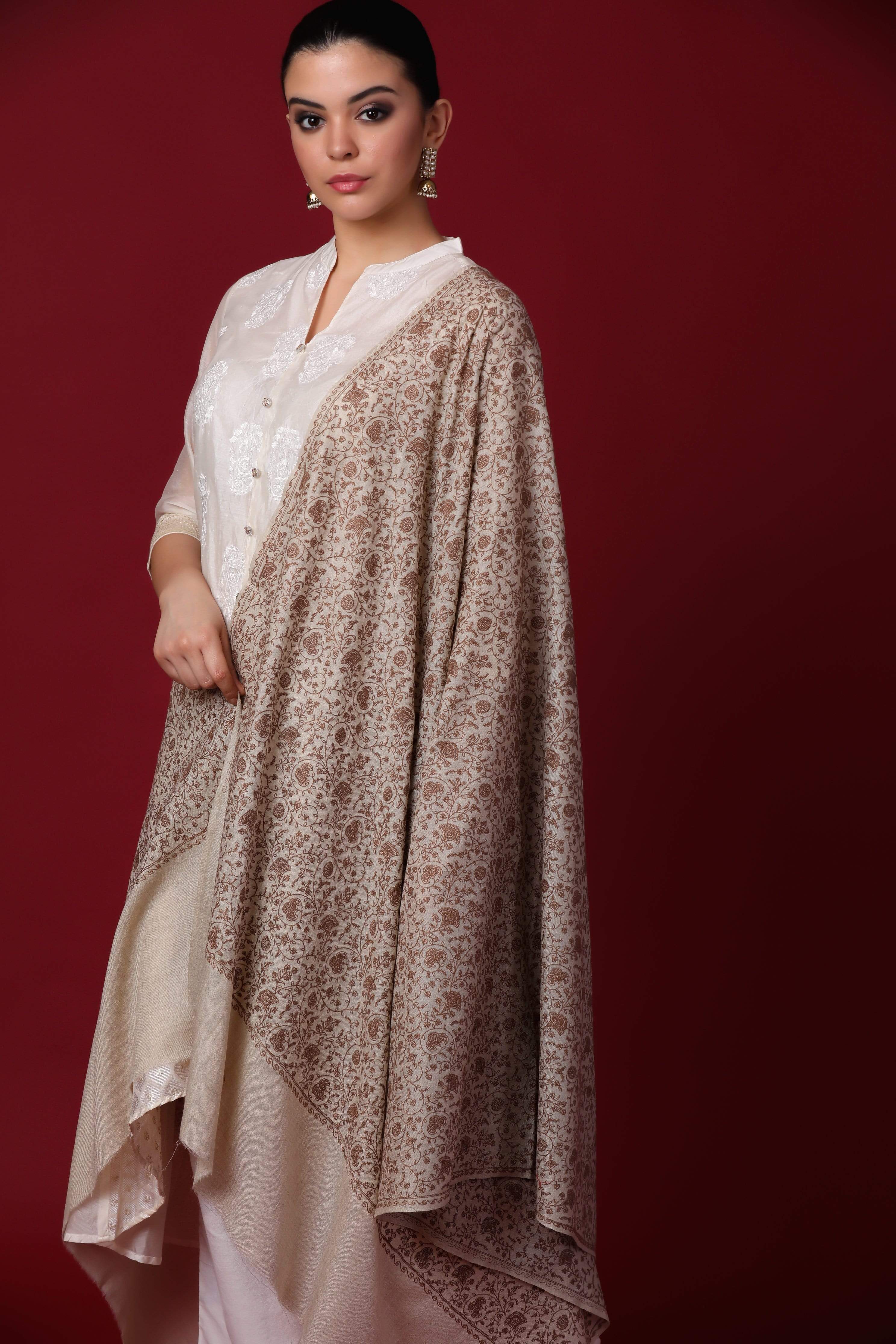Pashtush Womens Shawl With Tone On Tone Embroidery, Soft Wool, Light Weight - Image 5