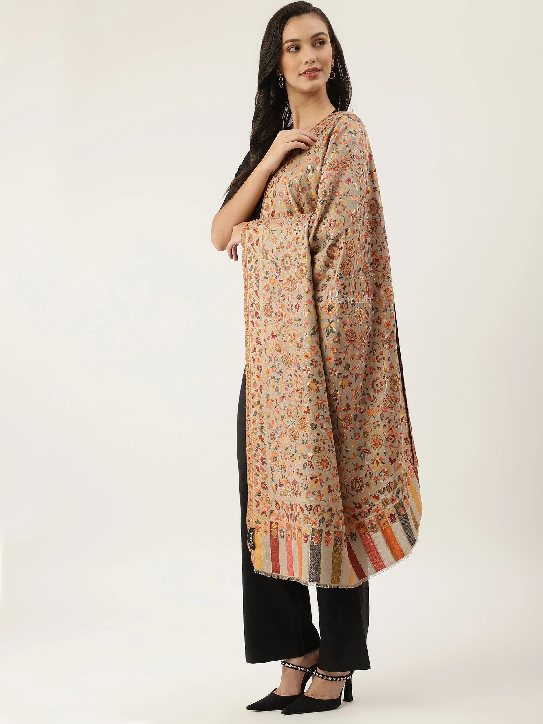 Pashtush womens shawl, Woven Design, Twilight Collection, Beige - Image 4