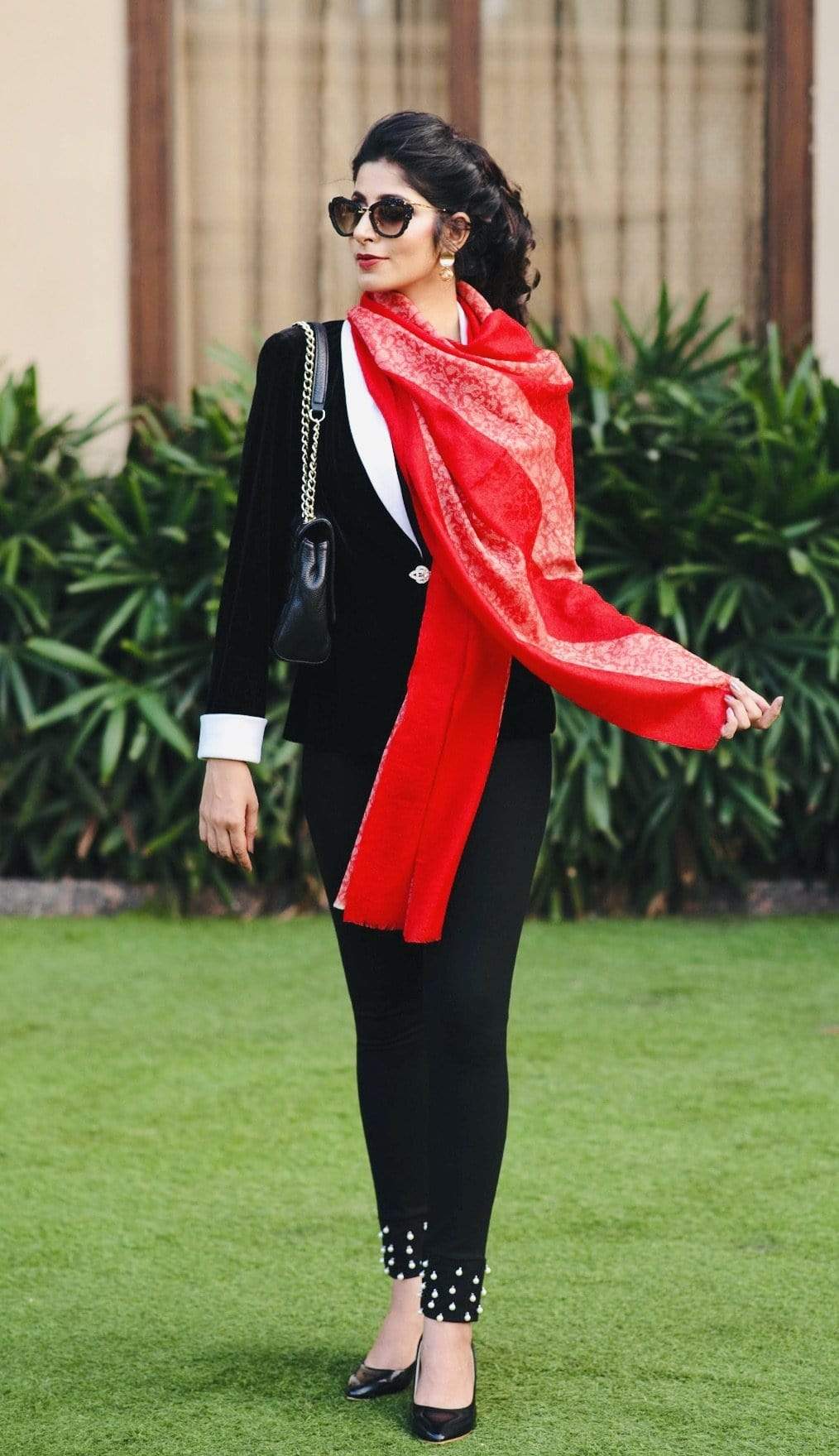 Pashtush Women'S Silk-Fine Wool Reversible Stole Red - Image 2