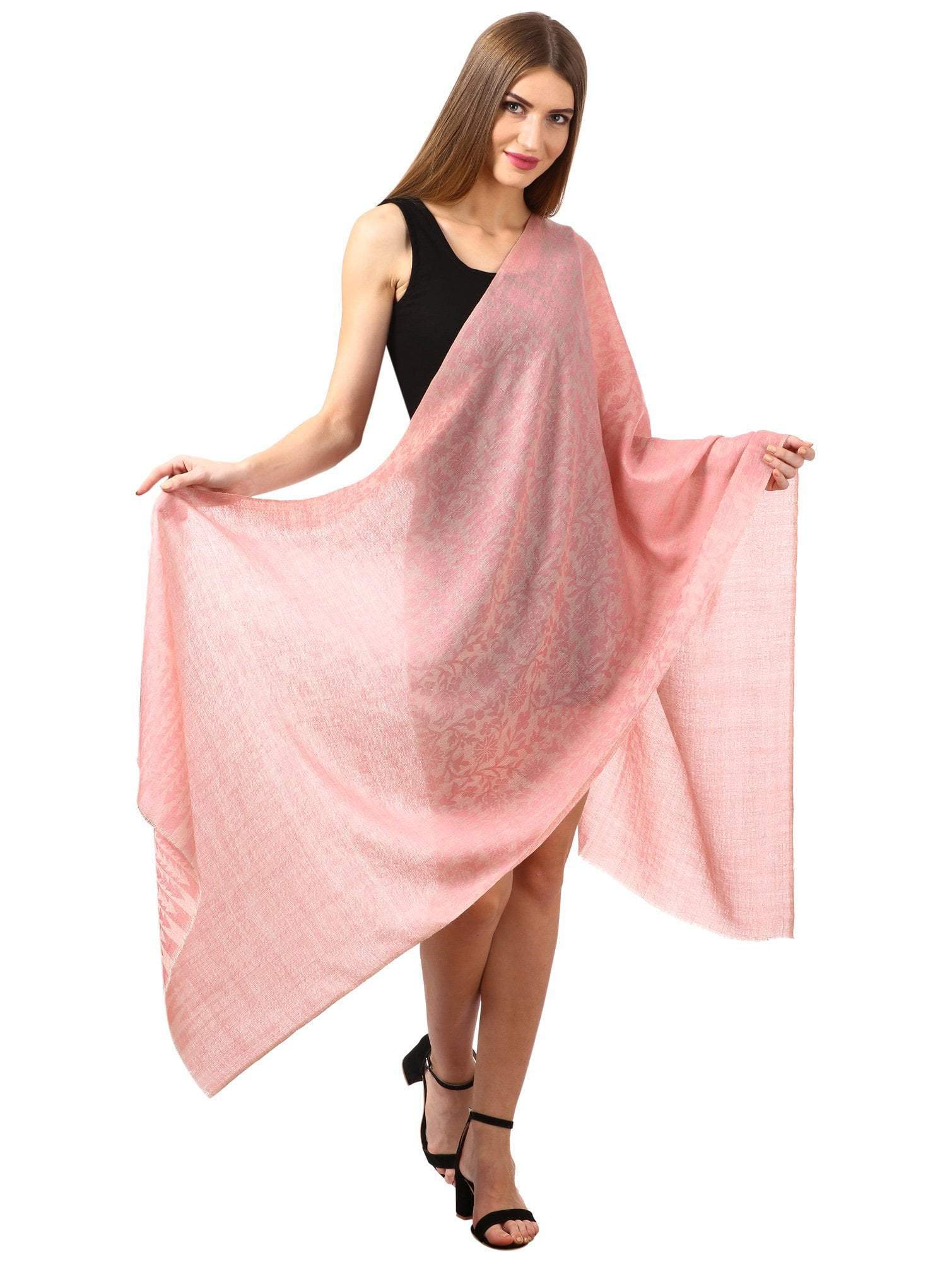 Pashtush Women'S Silk-Wool Reversible Floral Scarf, Soft And Warm (Powder Pink) - Image 2