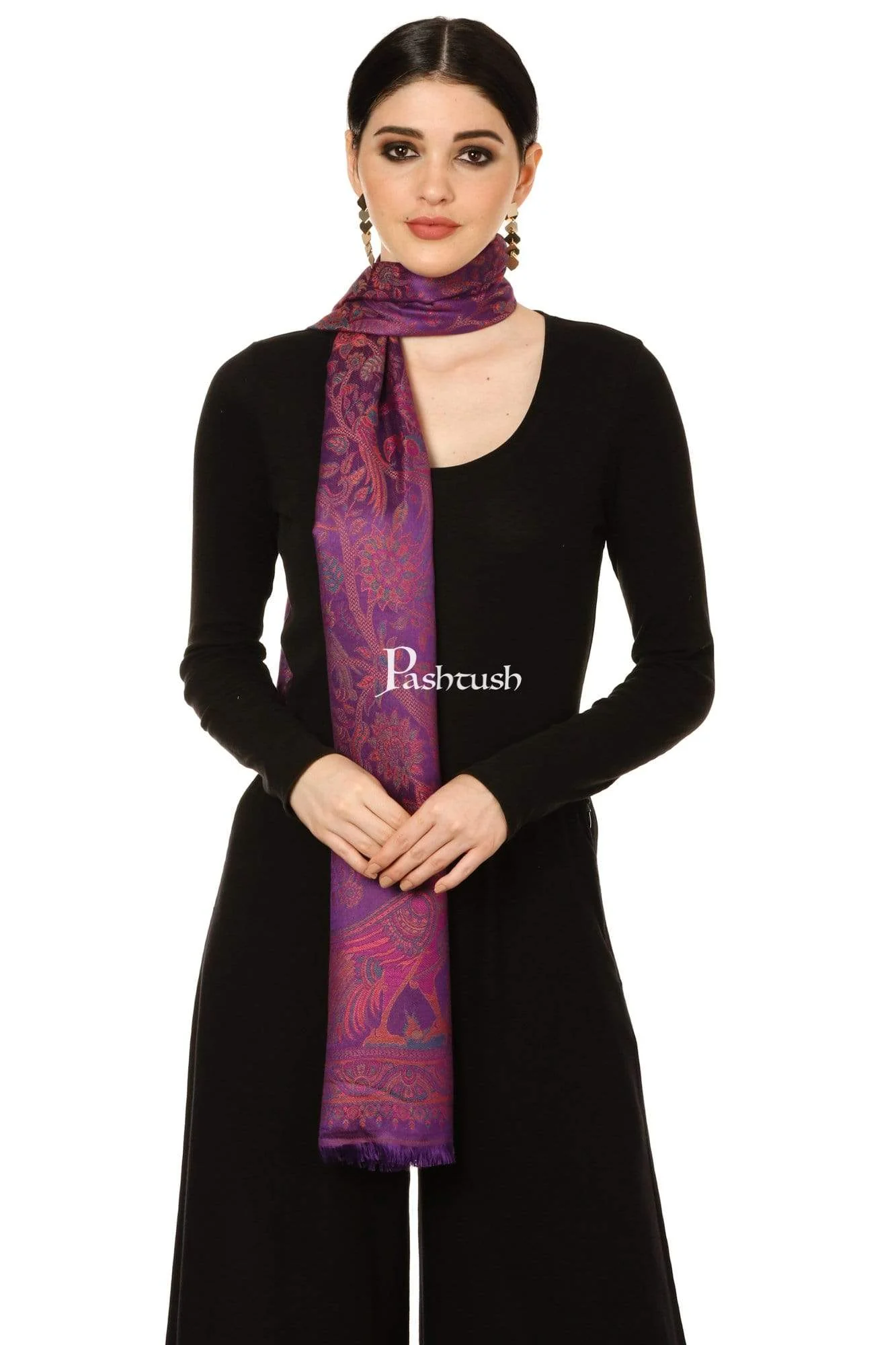Pashtush Women'S Soft Bamboo Scarf,Peacock Design Stole, Wraps,Purple - Image 5