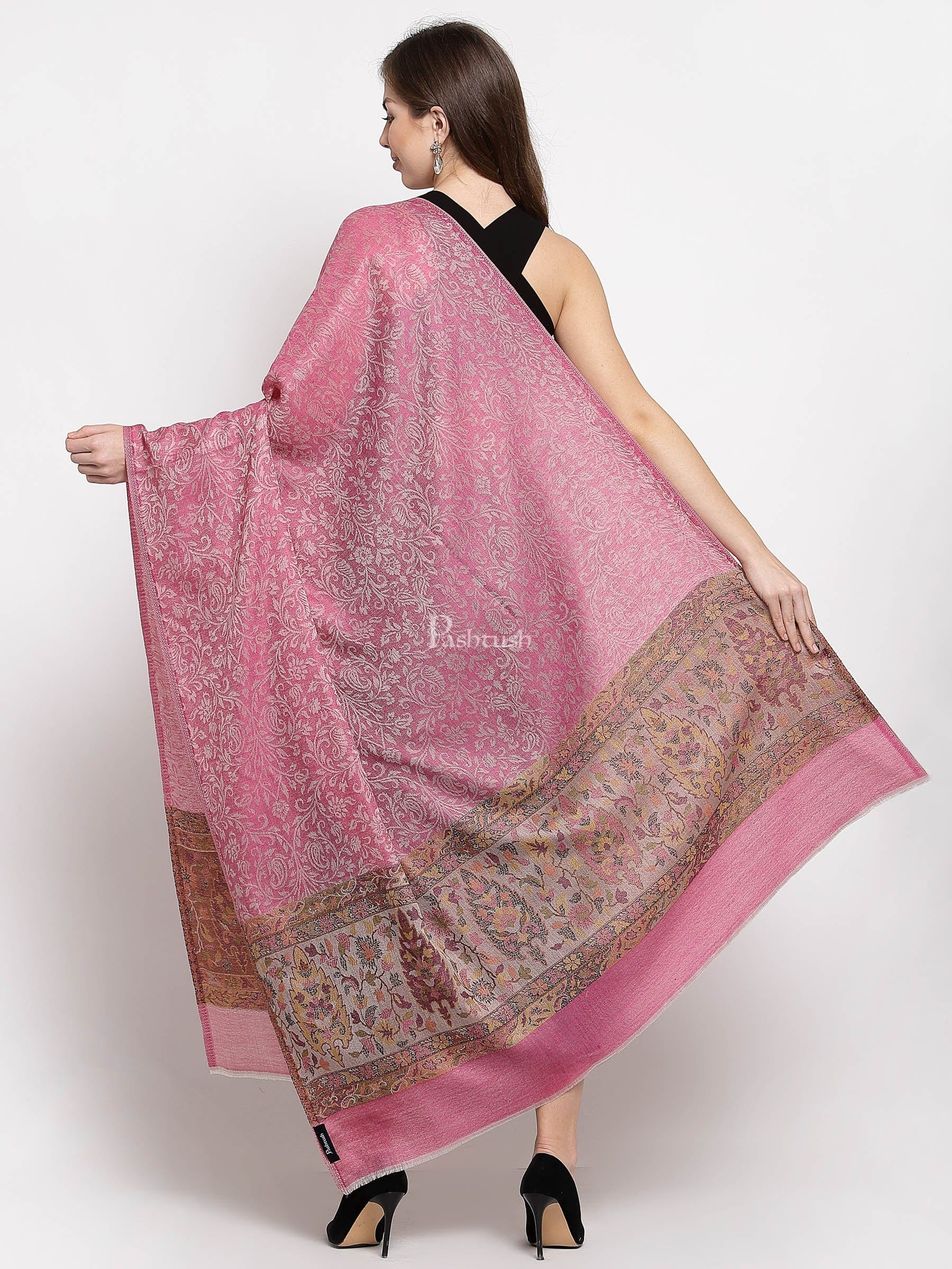 Pashtush Women'S Soft Wool Cashmere Blended Shawl, Ethnic Palla, Fuchsia - Image 4