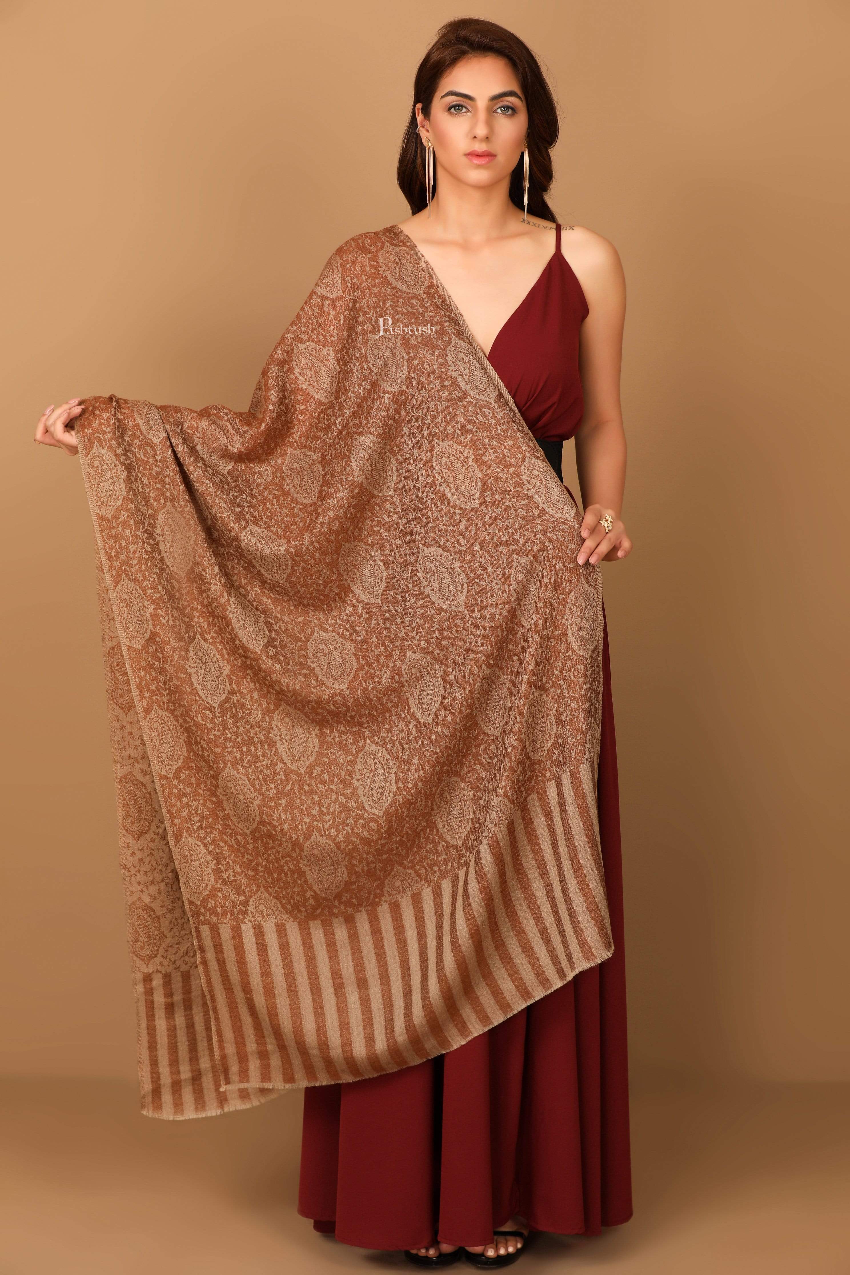 Pashtush Women'S Soft Wool, Reversible Stole Scarf, Espresso Brown - Image 3