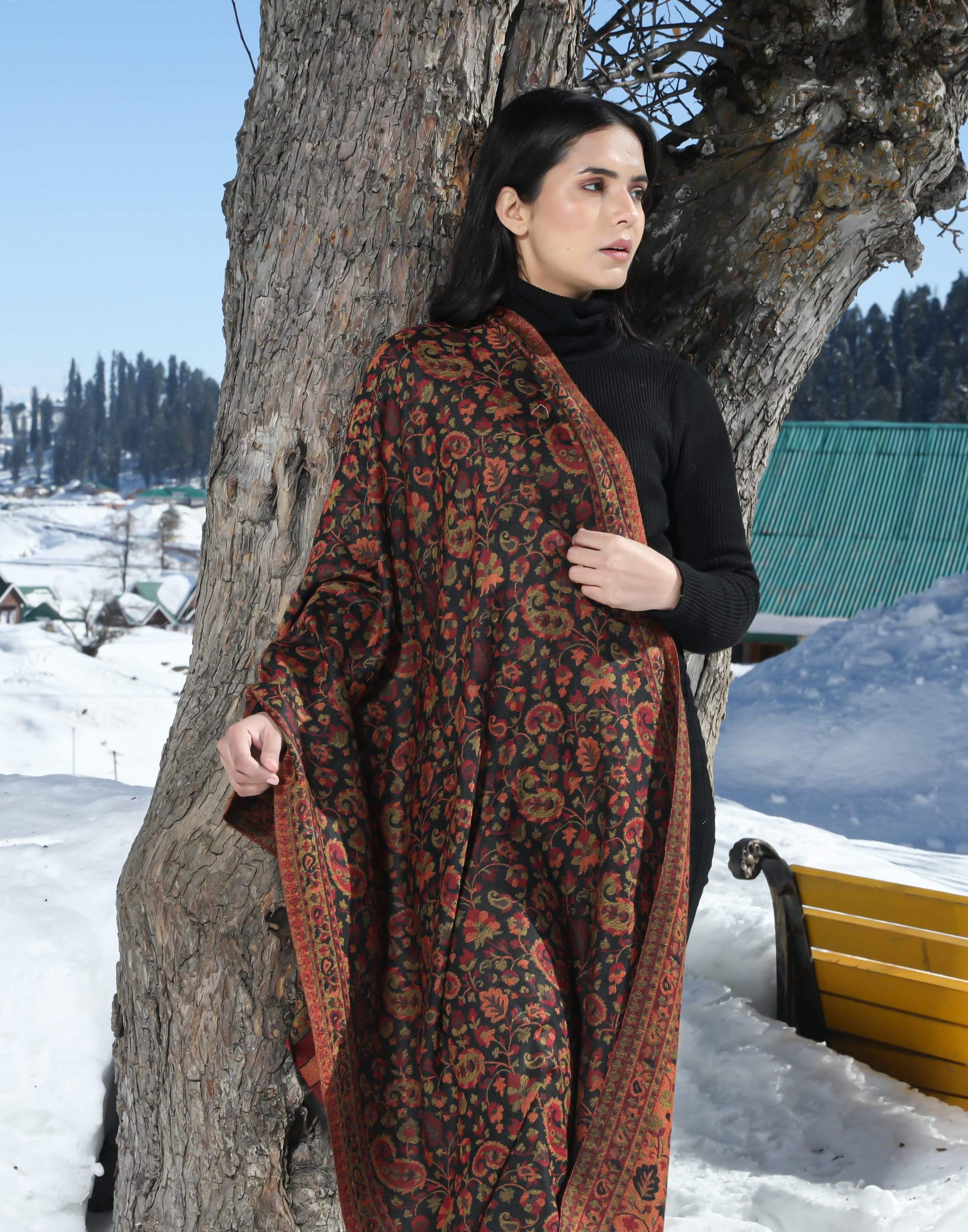Pashtush Women'S Soft Wool, Reversible Stole, Scarf, Ethnic Weave - Image 3