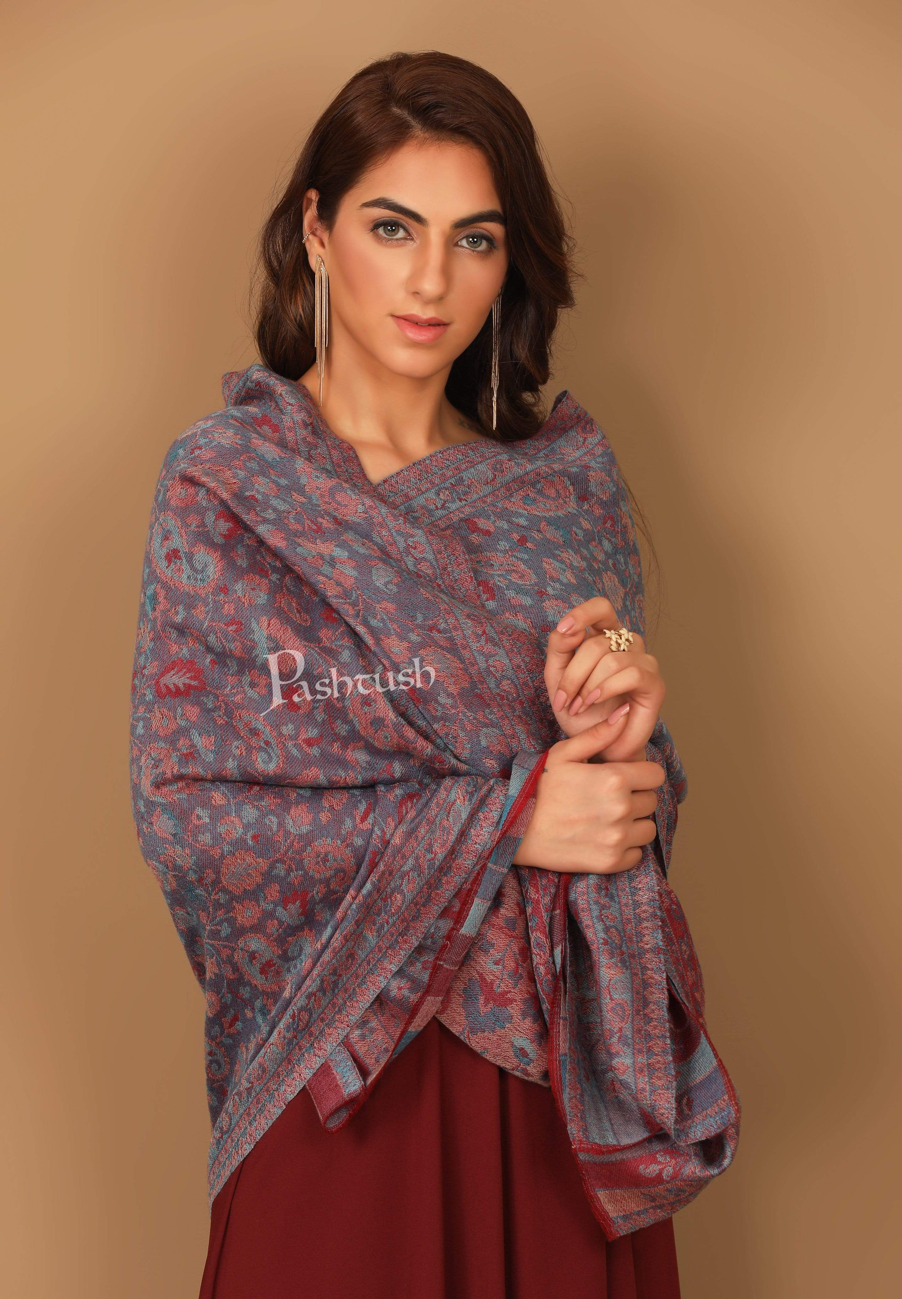 Pashtush Women'S Soft Wool, Reversible Stole, Scarf, Ethnic Weave, Peel Lilac - Image 4