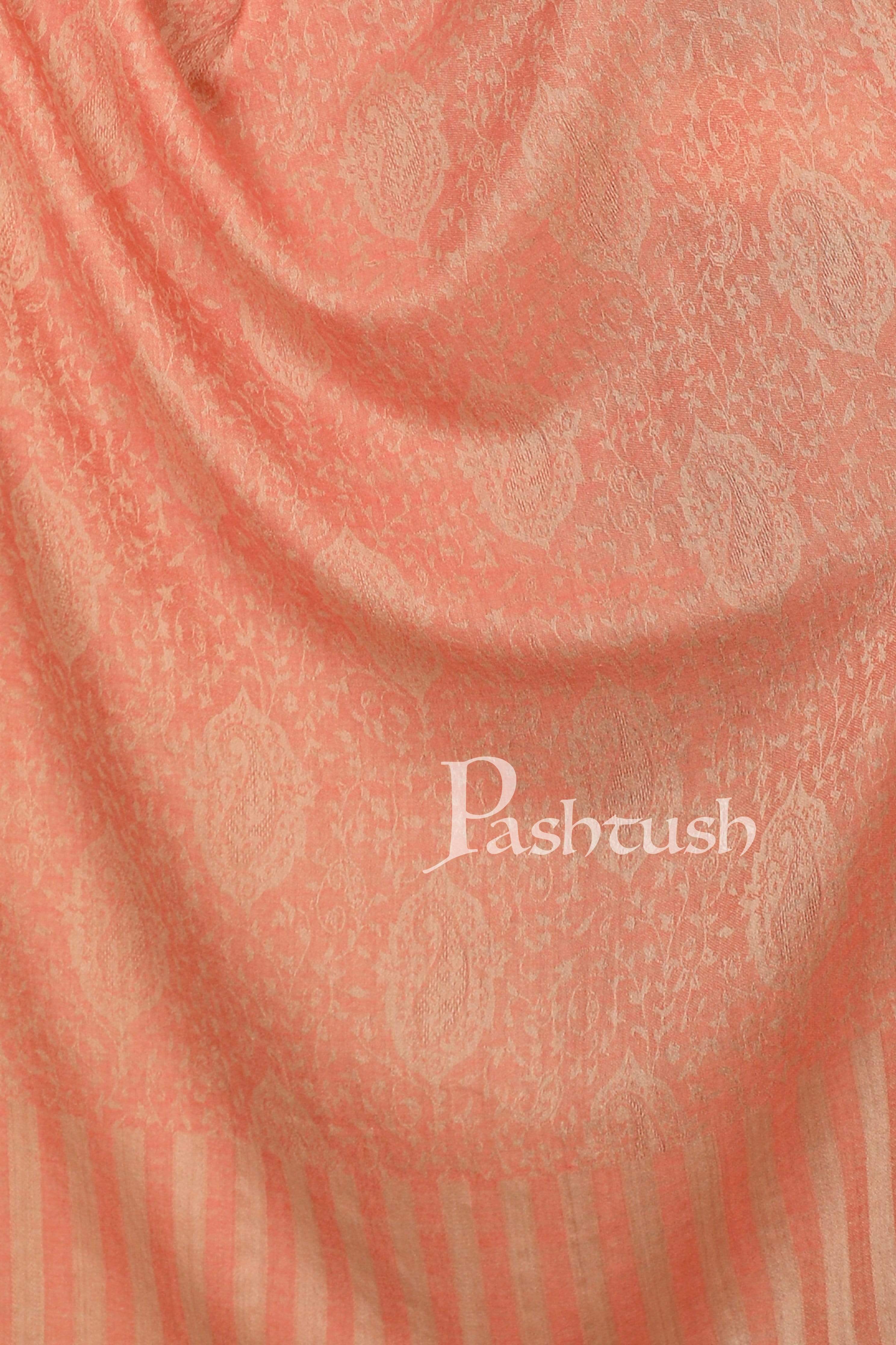 Pashtush Women'S Soft Wool, Reversible Stole Scarf, Paisley Weave, Salmon Colour - Image 2