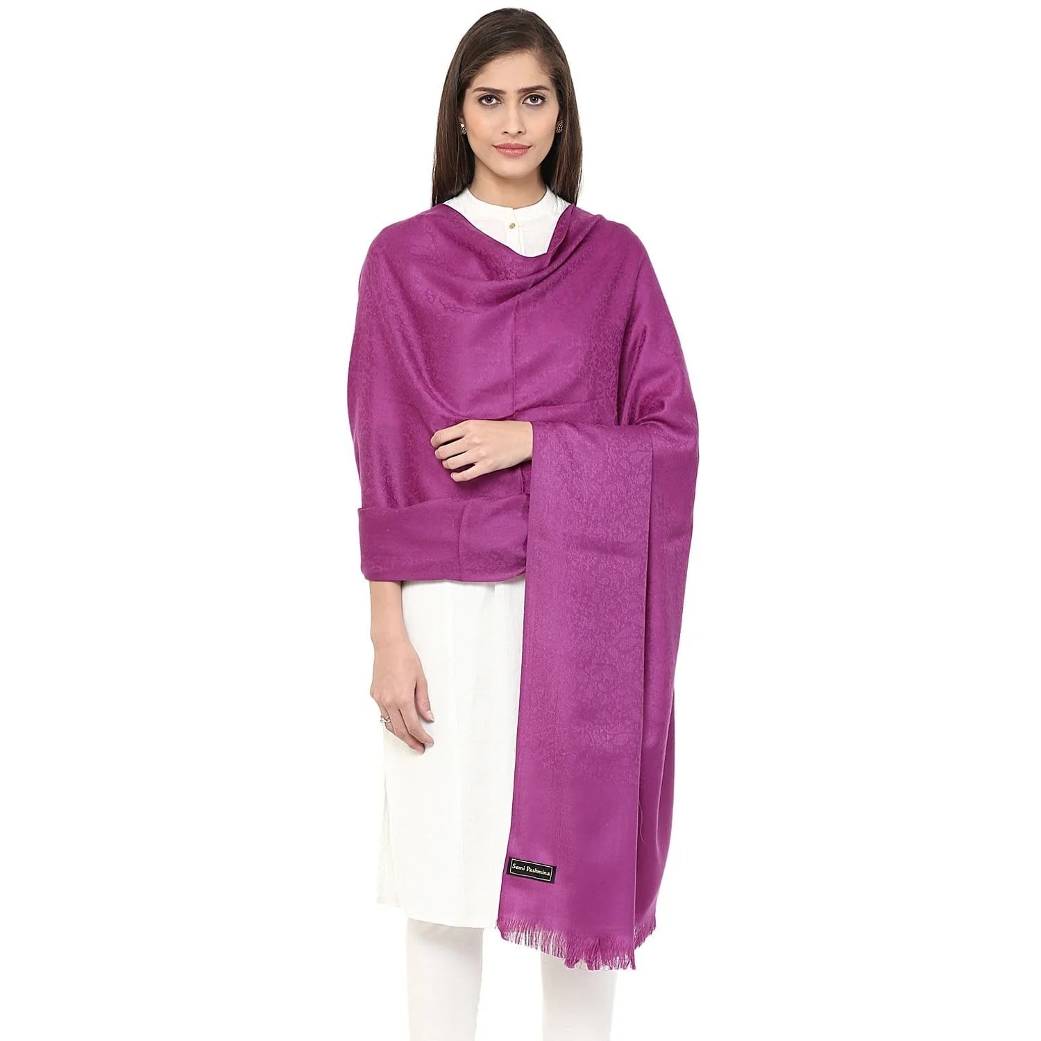 Pashtush Women'S Soft Wool Shawl Majenta With Jacquard Design, Muave - Image 4