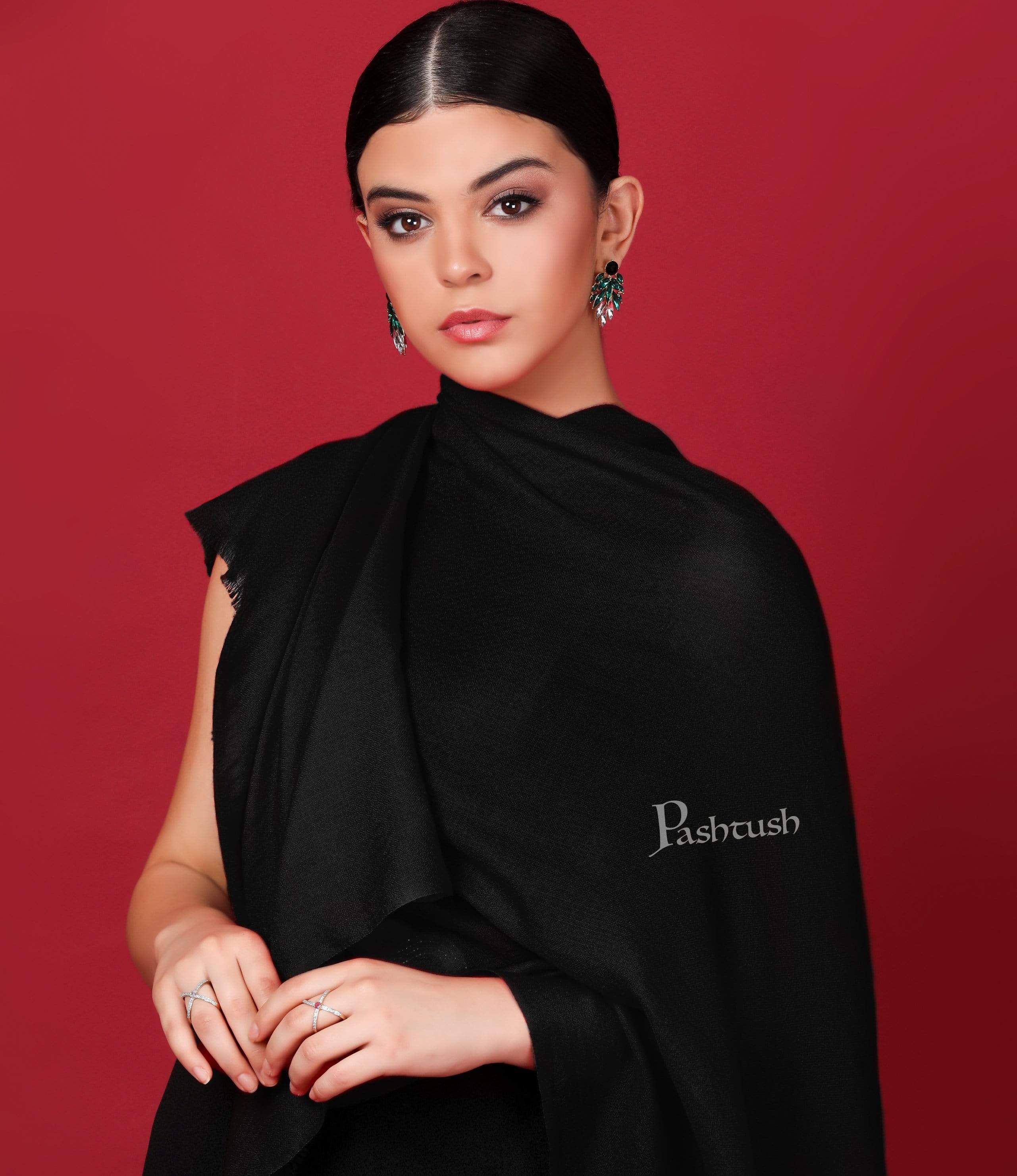 Pashtush Womens Softest Rich Cashmere Scarf, With Diamond Weave, Deep Black - Image 6