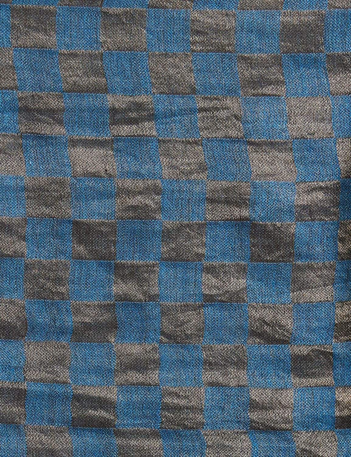 Pashtush Women Teal Blue Charcoal Grey Woven Design Designer Stole - Image 2